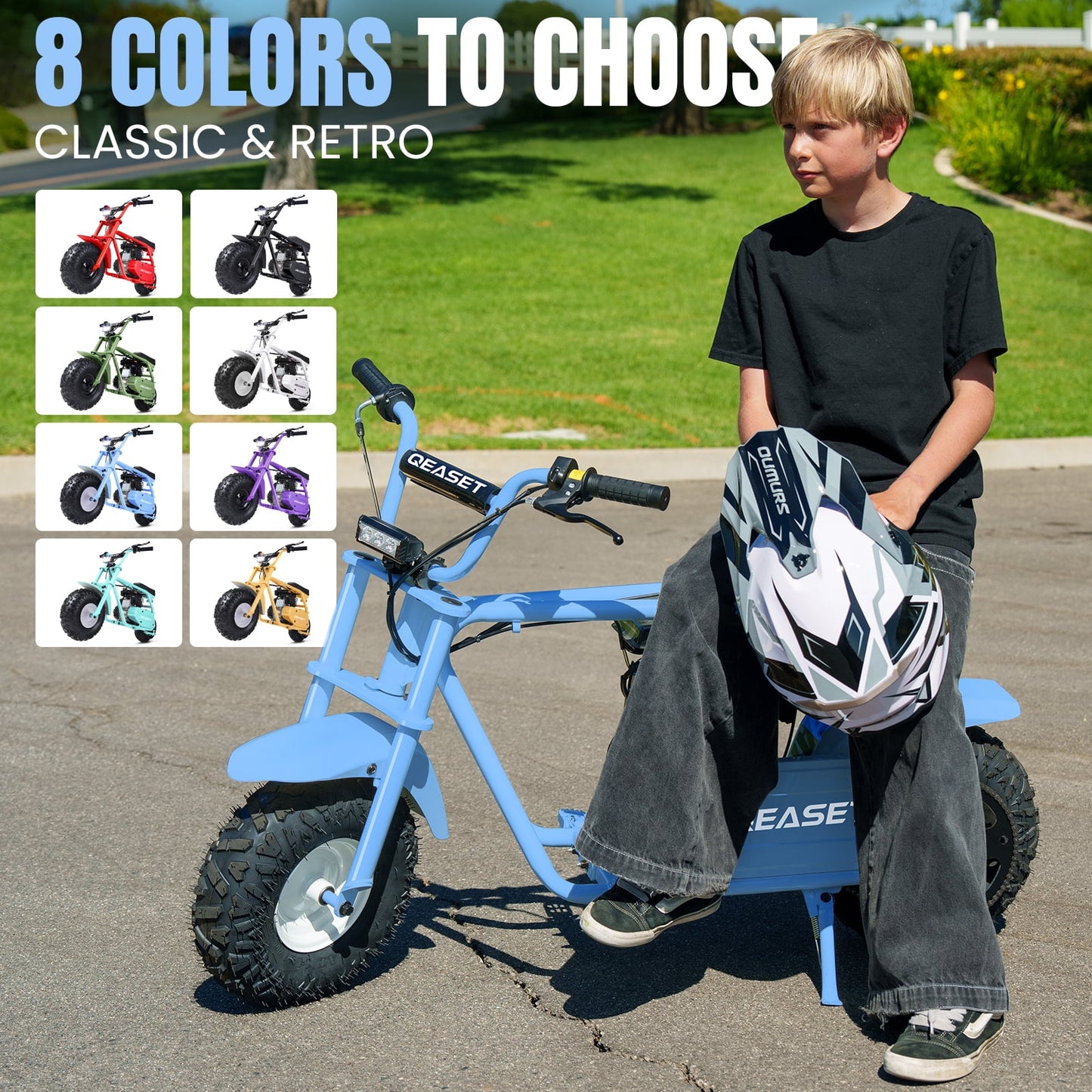 QEASET Mini Dirt Bike – 30 km/h 4-Stroke Off-Road Motorcycle for Teens & Adults,Blue