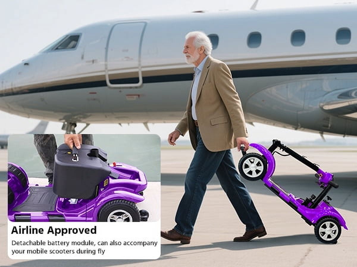 4 Wheels Mobility Scooter for Adults, Senior Electric Powered Chargeable Device for Travel, Lightweight and Portable, with LED Headlights and Basket, Charger Included (Blue)