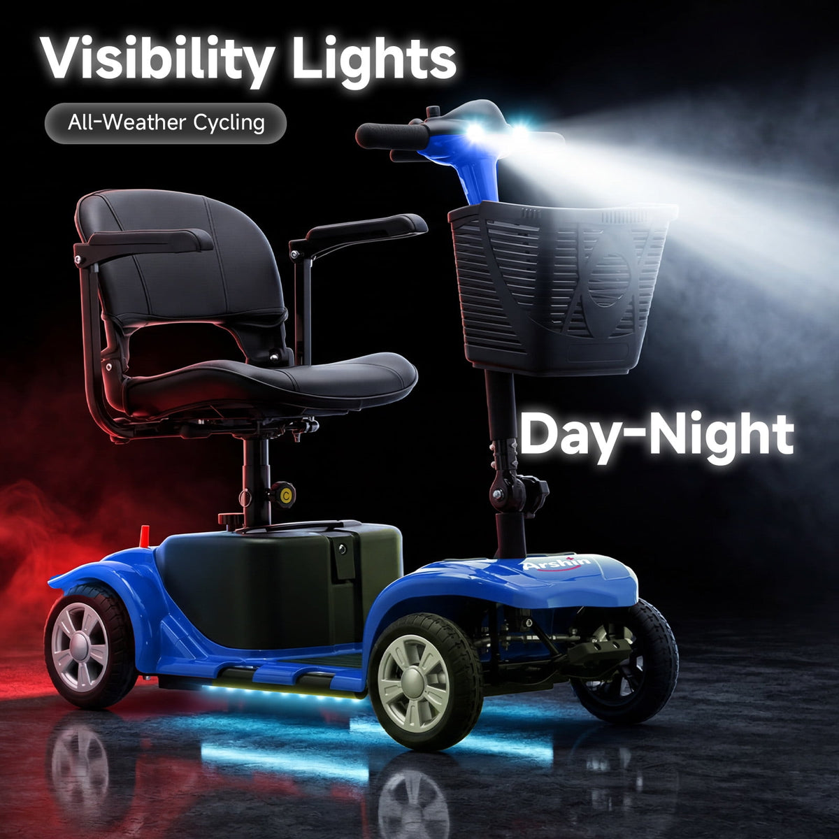 Ostrina All-Terrain Mobility Scooter with USB Charge,300lbs Foldable Powered Wheelchair for Adult,Compact Heavy Duty Mobile for Travel,Removable Battery,Blue