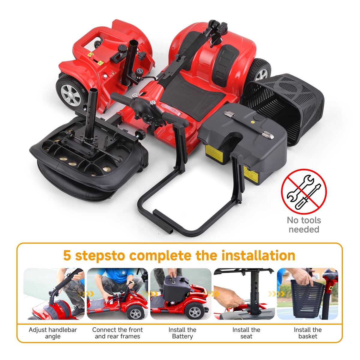 Ostrina Foldable 4-Wheel Mobility Scooter for Seniors,Portable Electric Wheelchair with USB Port,Easy Travel & Daily Use(Flame Red)