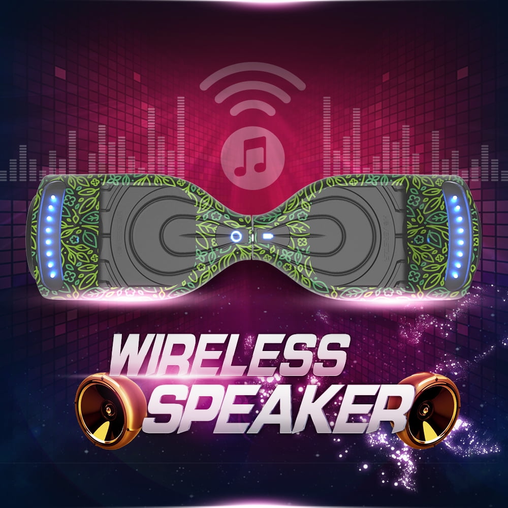 Flash Wheel Hoverboard 6.5" Bluetooth Speaker with LED Light Self Balancing Wheel Electric Scooter, Green Leaf