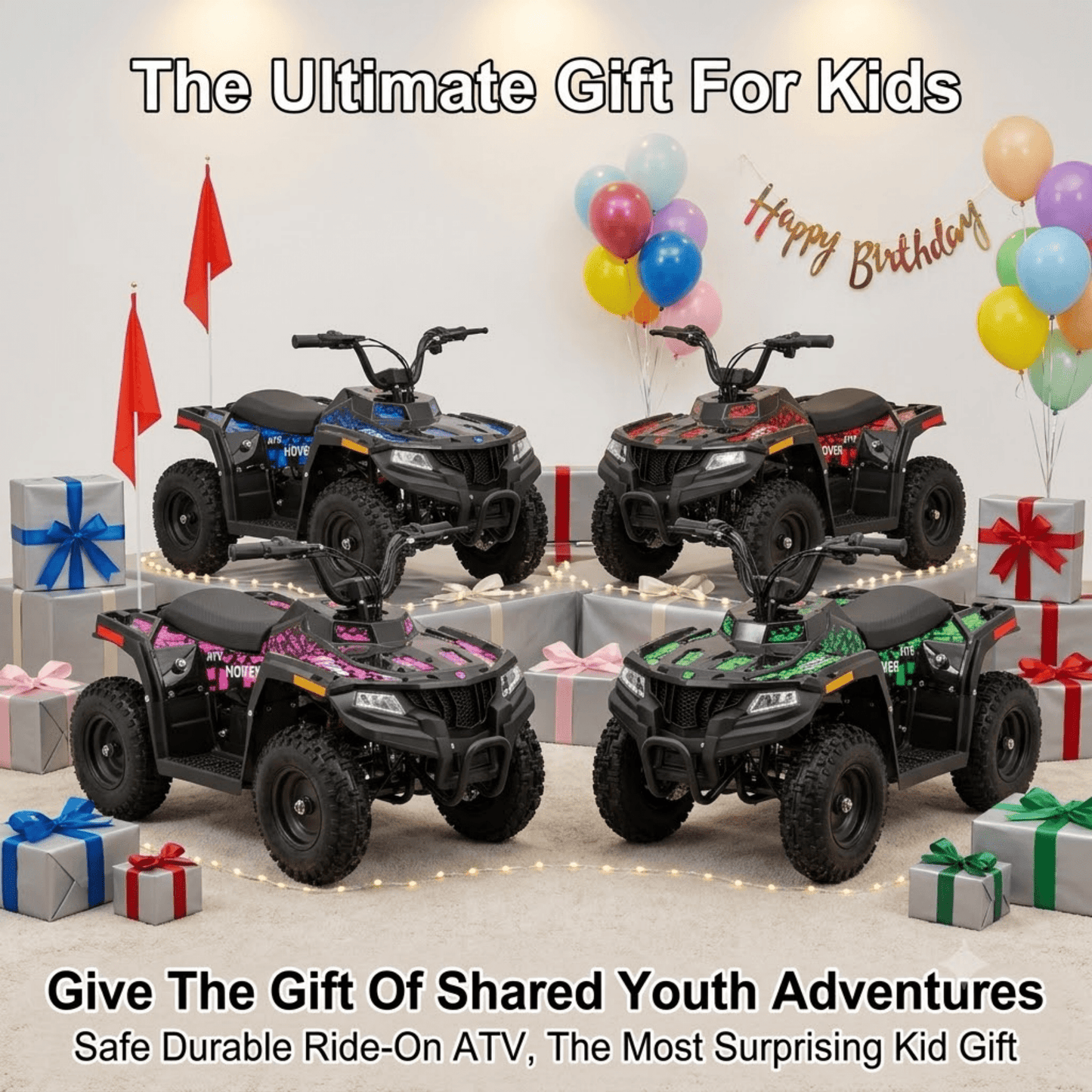 IVFJFV 36V 500W Electric Four Wheeler Off-Road Ride On,Dual Speed 10/15MPH,Dual Shock Absorbers,Disc Brake,LED Headlight,Max Load 143LBS, Safety Flag & Emergency Stop Switch,RED