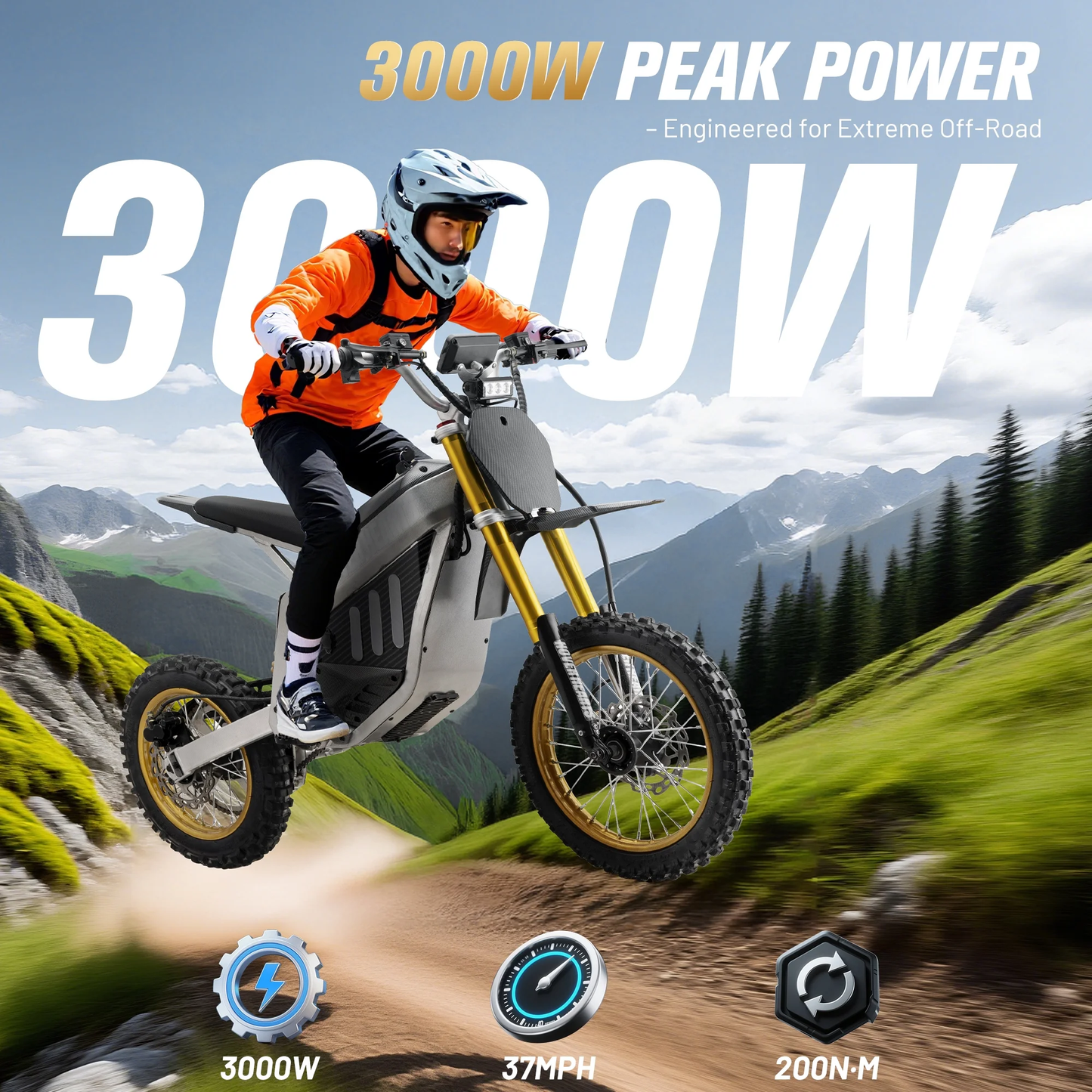 Aoemoe 48V Electric Dirt Bike 3000W (Peak Power)55km/h(White)
