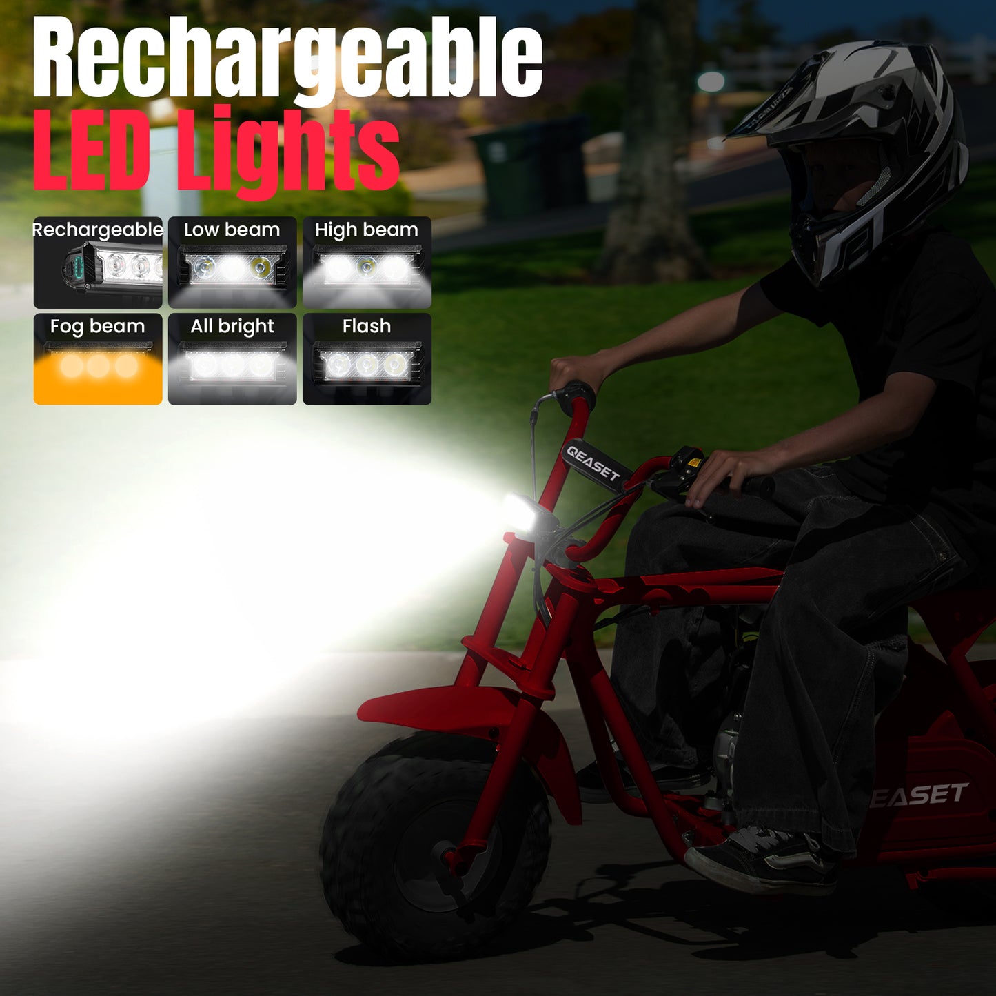 QEASET 99cc Dirt Bike, Gas Powered, 4-Stroke with LED Headlight 22MPH Minibike, Pull Start for Teenager and Adult, Red