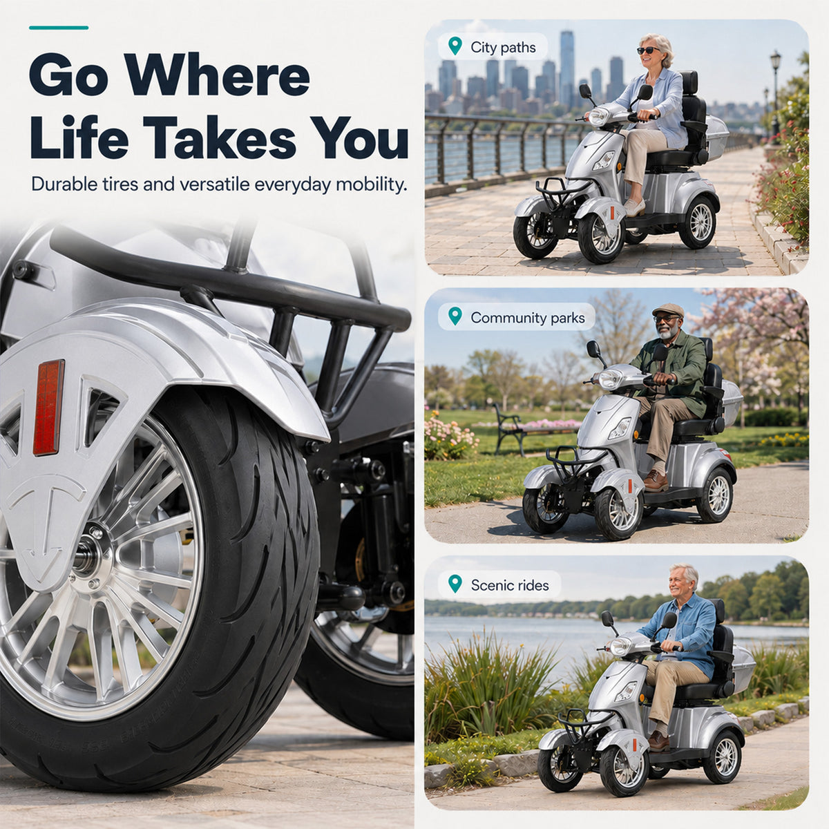 LiltJan Electric Mobility Scooter for Adults Seniors, 4 Wheel All Terrain Heavy Duty Powered Scooter with 800W Motor, 25 Mile Range, Adjustable Speed, Remote Key, Comfortable Ride, Ready to Ride