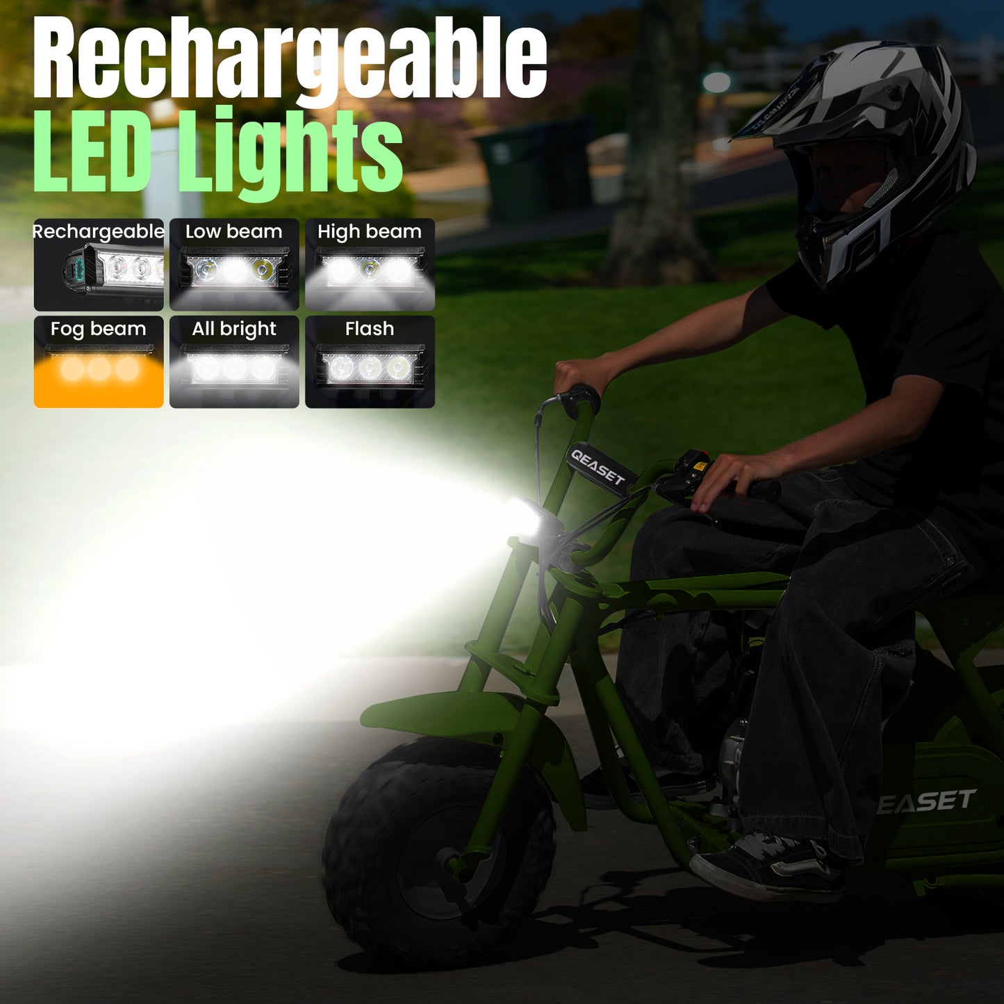 QEASET 99cc Dirt Bike, Gas Powered, 4-Stroke with LED Headlight 22MPH Minibike, Pull Start for Teenager and Adult, Green