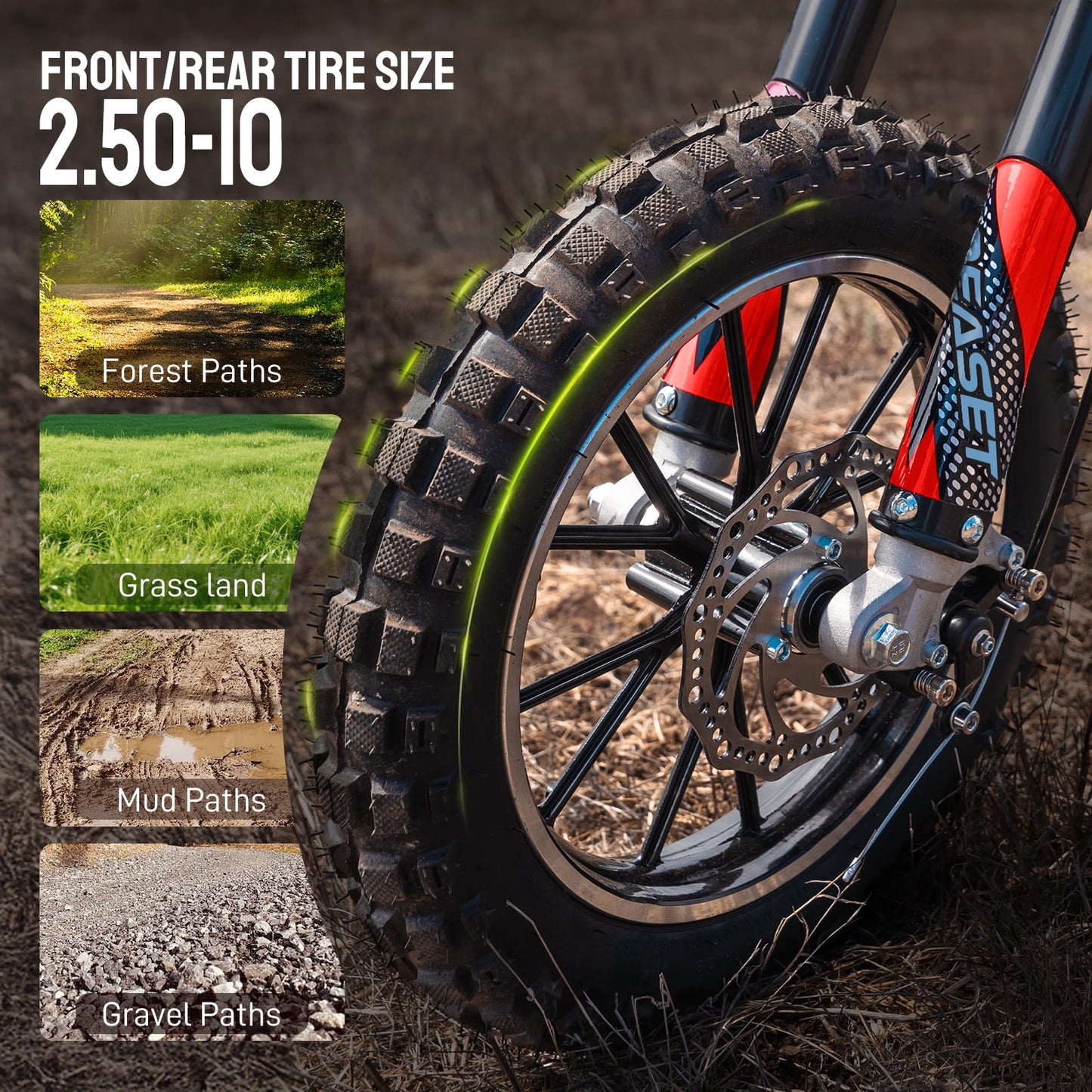 Upgrade Gas Dirt Bike,40cc 4-Stroke Gas Powered Kids Off Road Motorcycle with Off-Road Tire,Suspensions,Disc Brakes,Max Load 165Lbs,Up to 25Mph(Red)