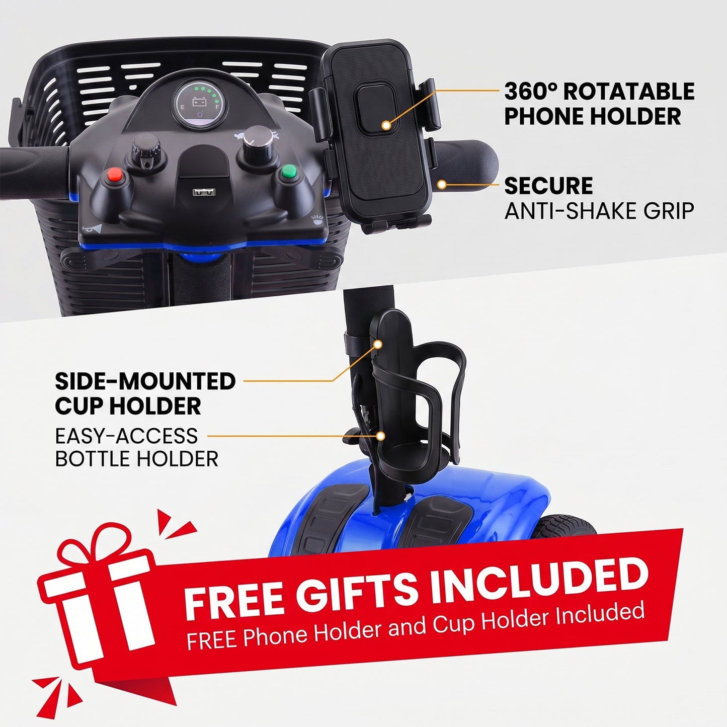 Arshin 4 Wheels Mobility Scooter with USB Port for Seniors,Electric Folding Wheelchair Device for Travel,Blue