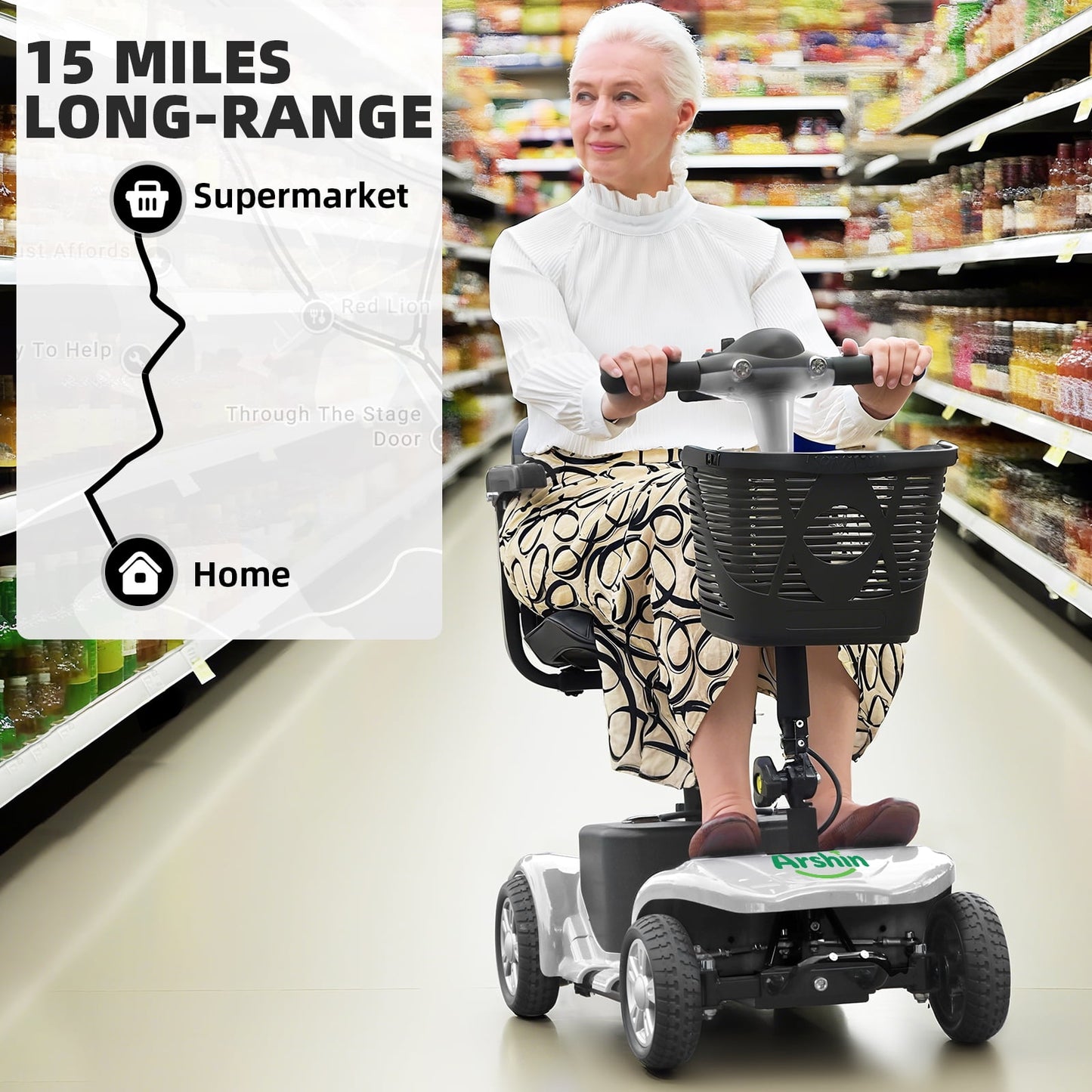 Arshin Mobility Scooters for Seniors,4 Wheels Mobility Scooters Lightweight and Portable,180W 24V Motor,Suitable for Travel,Adults,Elderly(Silver)