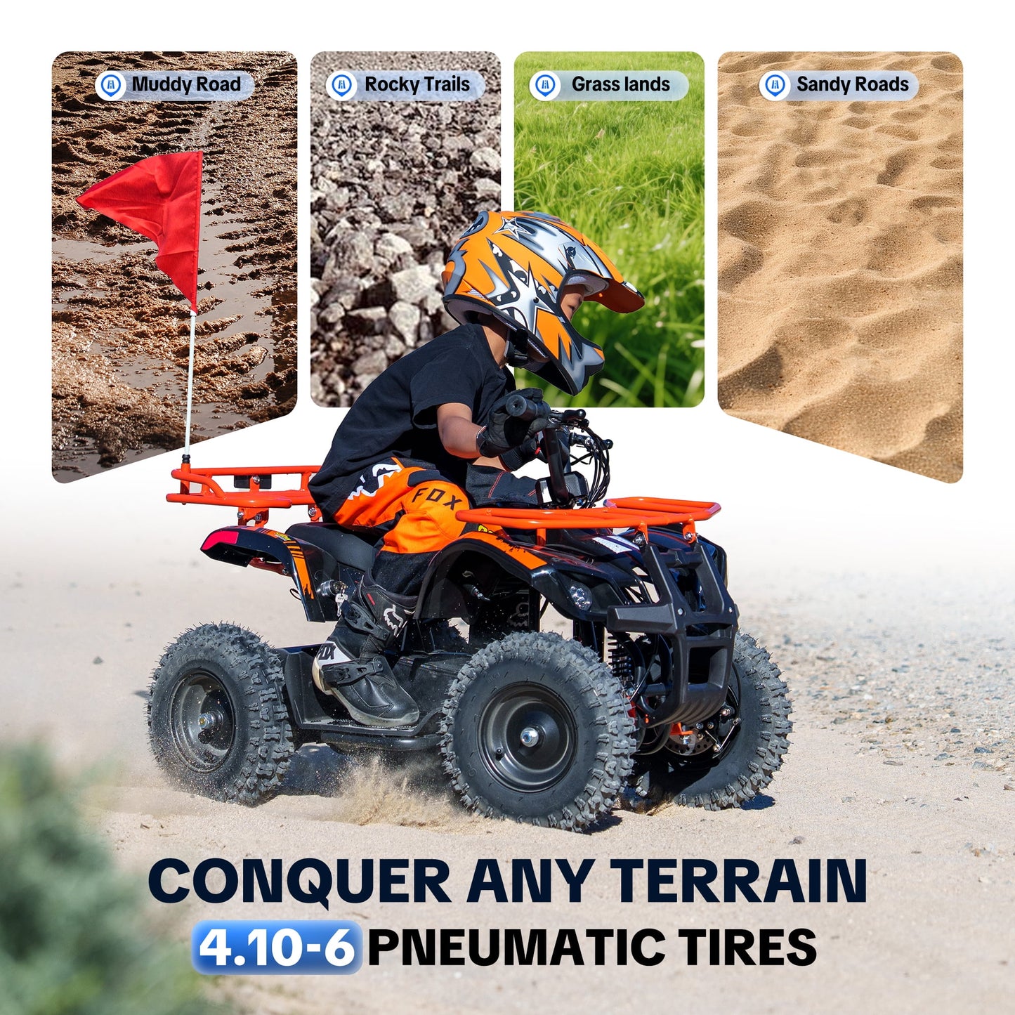 Aoemoe 500W 36V Battery-Powered Ride-On Off-Road 4-Wheeler – 15 Mile Range, Orange