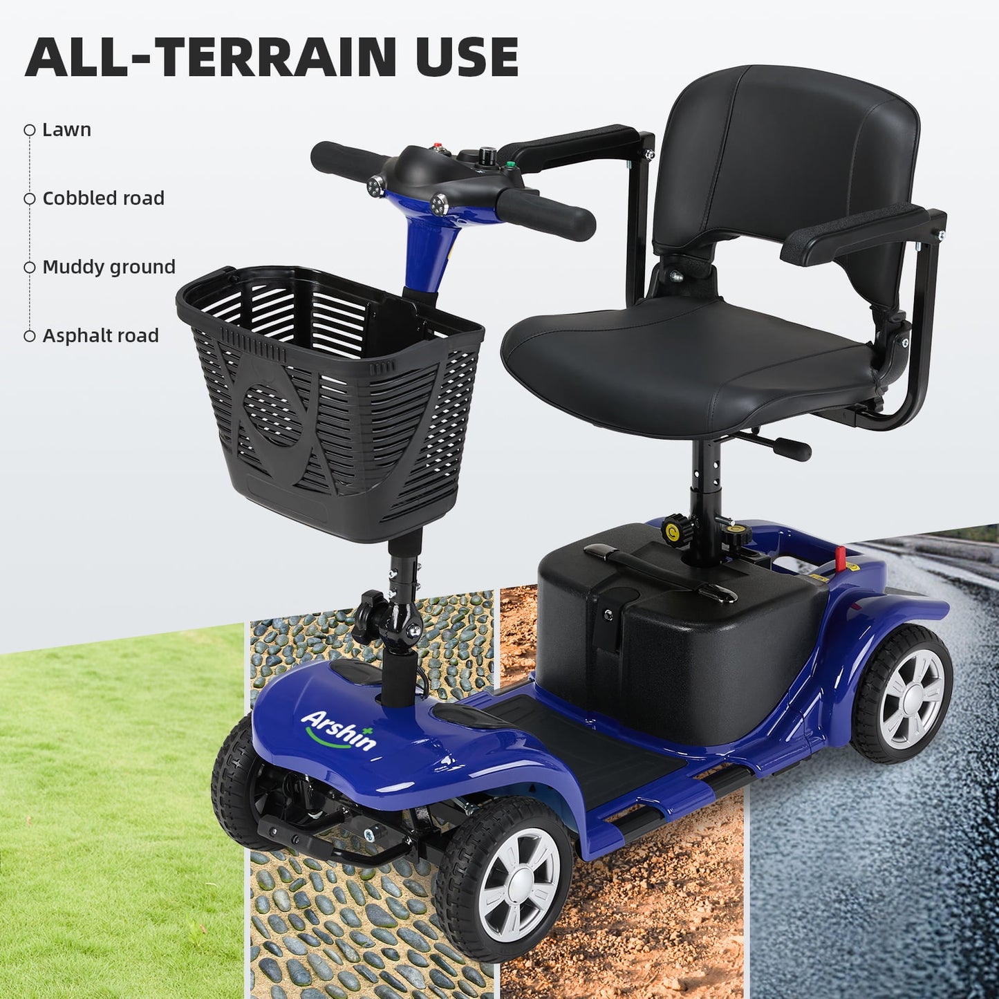 Arshin Mobility Scooters for Seniors,4 Wheels Mobility Scooters Lightweight and Portable,180W 24V Motor,Suitable for Travel,Adults,Elderly(Blue)