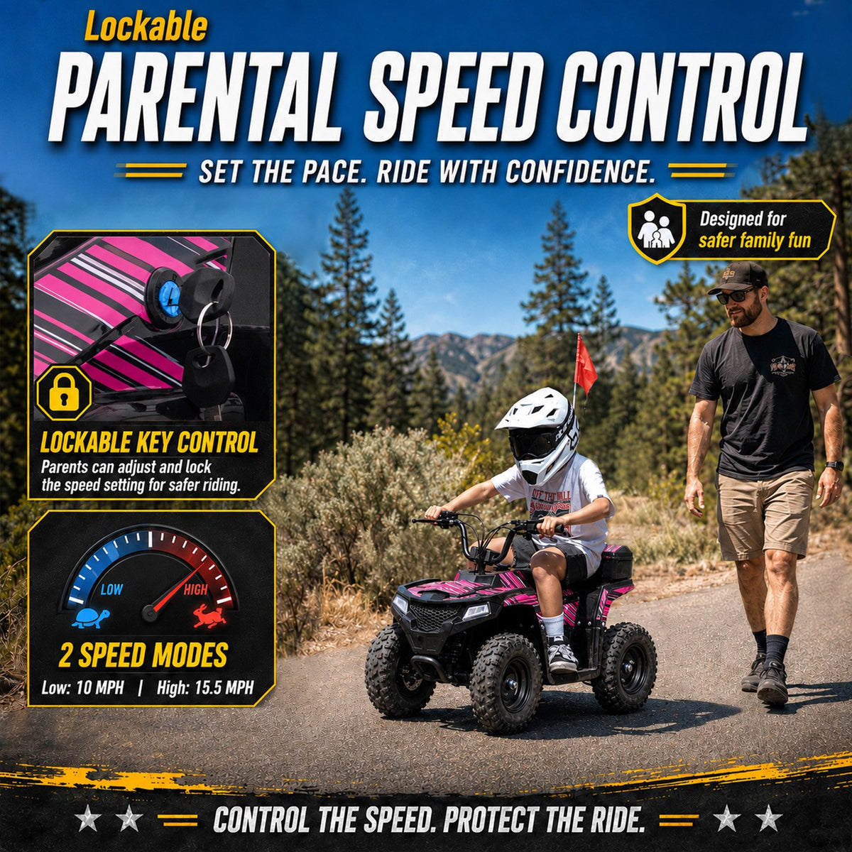 39cc Teen Gas ATV, Gas Powered 4 Wheeler for Teens 16+, 4-Stroke Beginner ATV, Up to 15 MPH, Adjustable Speed, Safety Switches, Front & Rear Brake - Pink