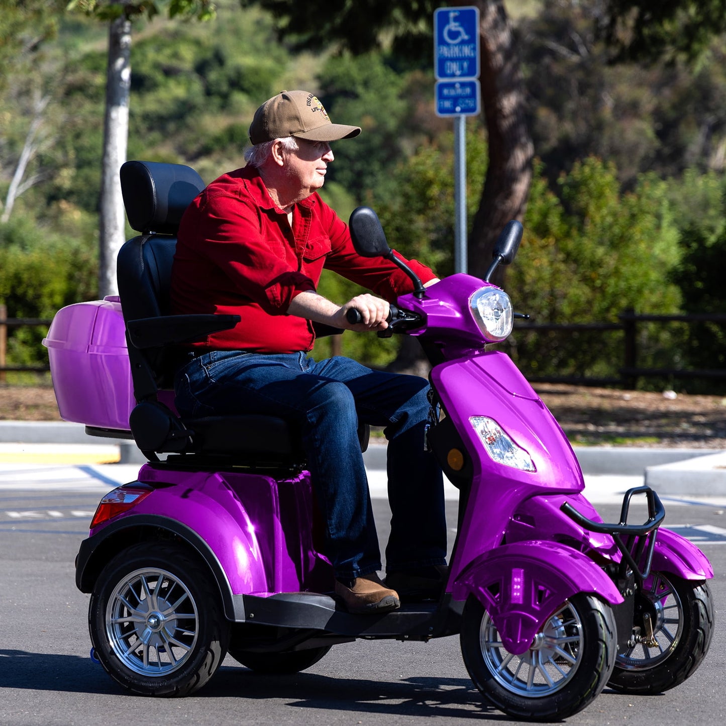 Aoemoe Electric Heavy Duty Mobility Scooters, Large 3-Wheels Wheelchair Device, 500 LBS Capacity for Seniors & Adults, Speed Adjust, Remote Key, Ship Fully Assembled and Ready to Ride (Purple)