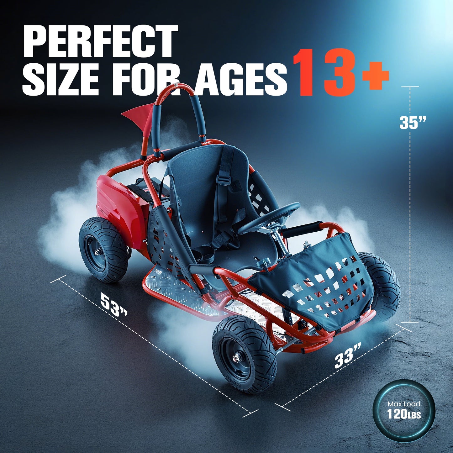 Arshin Electric Ride-On Go-Kart for Teens,1000W 48V Motor,Max 20Mph with 3-Speed Parental Control(10/13/20Mph),4-Wheel Drive,13"Pneumatic Tires,for Ages 13+ and up to 120LBS(Red)