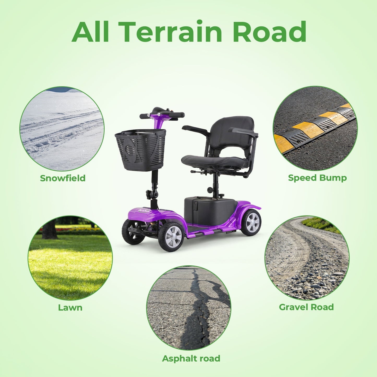 Arshin Upgrade 4 Wheels Mobility Scooter with Removable Battery,Compact Heavy Duty Mobile for Travel,Foldable Powered Wheelchair for Adult,300lbs,Purple