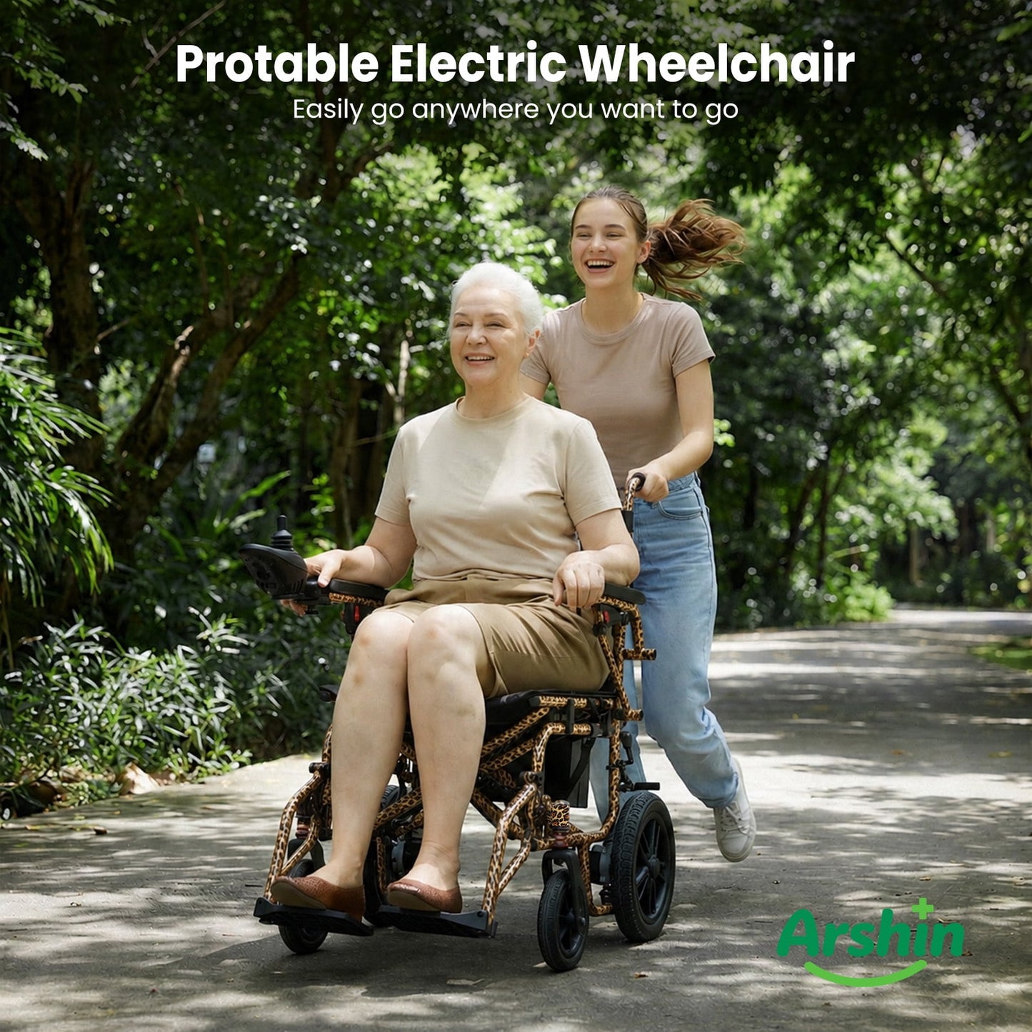 Arshin Electric Wheelchair Lightweight Foldable,20+ Miles Electric Wheelchairs for Adults,360°Joystick Motorized Wheelchair,286+ lbs Capacity,Leopard Brown