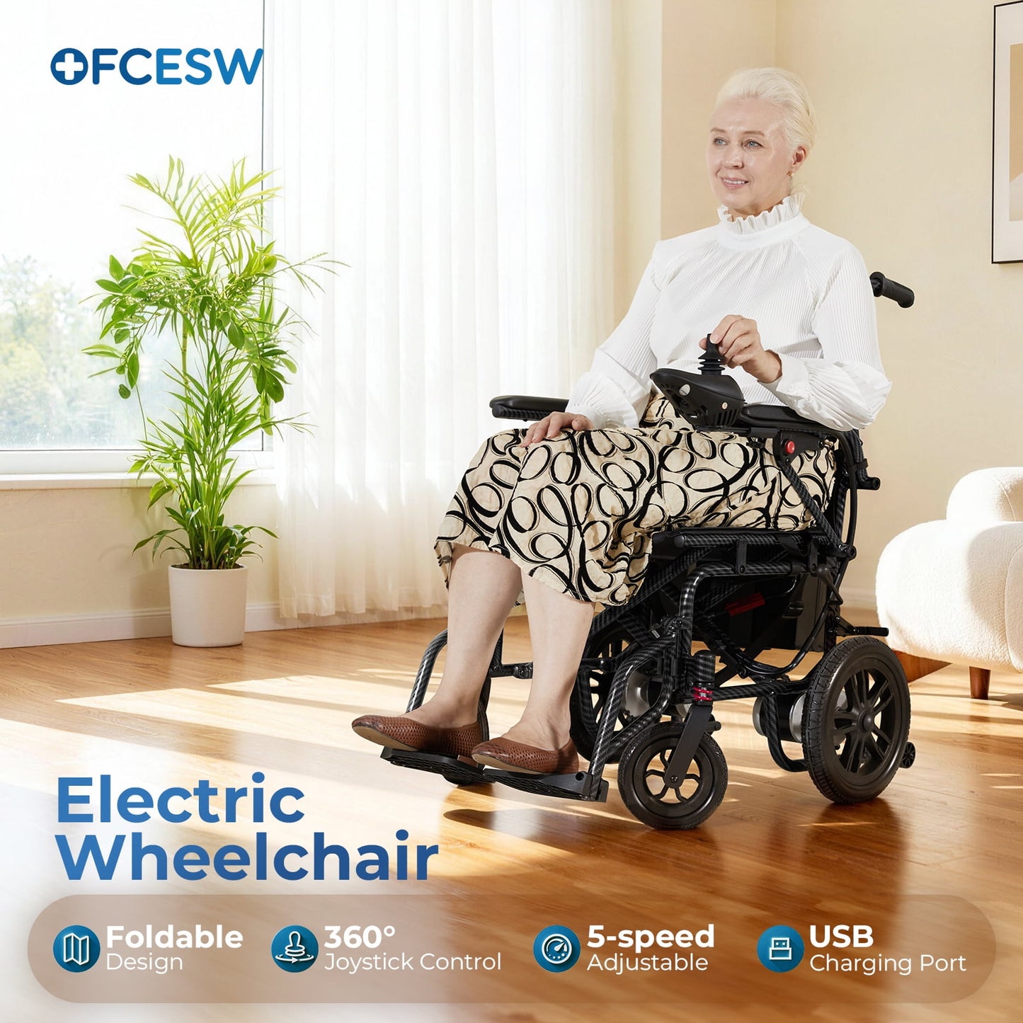 LiltJan Electric Wheelchair for Adults, Lightweight Foldable Motorized Wheelchair with 15-Mile Range, 360° Joystick & All-Terrain Power, Supports 300 lbs, LED Safety Lights, Travel Portable