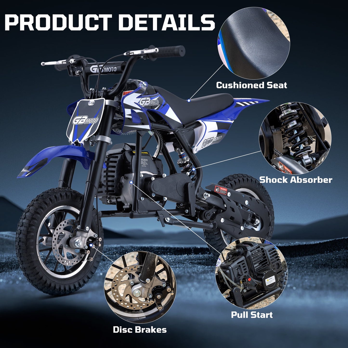 DB1 Gasoline 50CC Dirt Bike, BLUE
