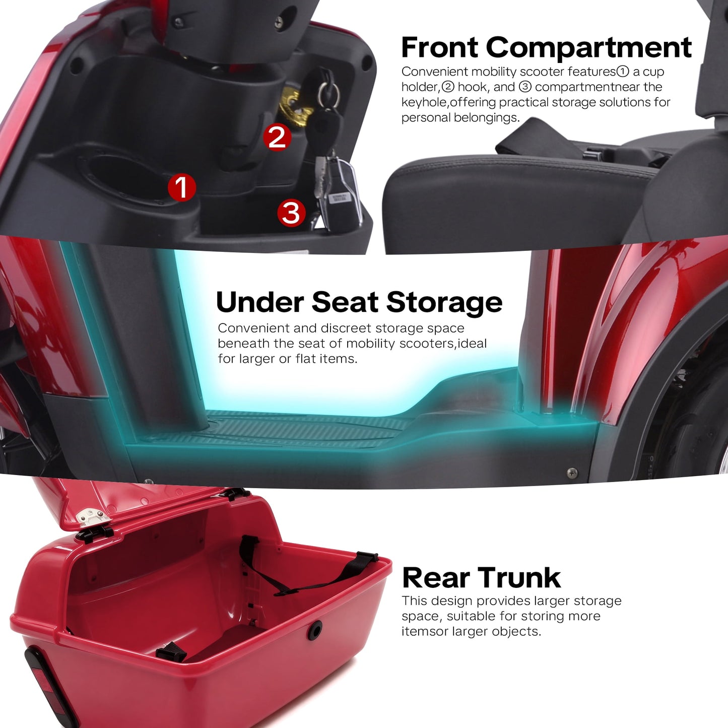 Upgrade Heavy Duty 4 Wheel Mobility Scooters for Seniors & Adults 500lbs Capacity,Arshin 800W All Terrain Fast Mobility Scooter for Travel,Electric Powered Chair,25 Miles Rang,Remote Key(Red)