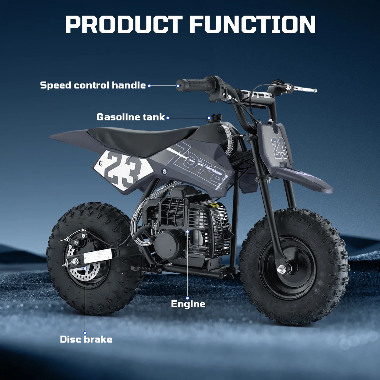 Aoemoe Mini Kid Dirt Bike, 49 CC 2-Stroke Gas Bike with Off-Rode Tire, Suspensions, Disc Brakes, Max Load 160Lbs, Up to 20Mph, EPA Approved