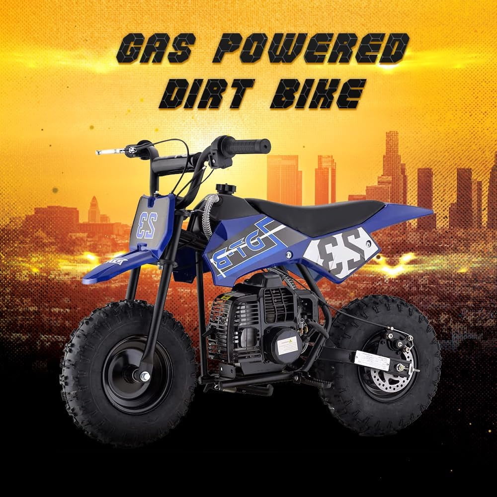Aoemoe Mini Kid Dirt Bike, 49 CC 2-Stroke Gas Bike with Off-Rode Tire, Suspensions, Disc Brakes, Max Load 160Lbs, Up to 20Mph, EPA Approved