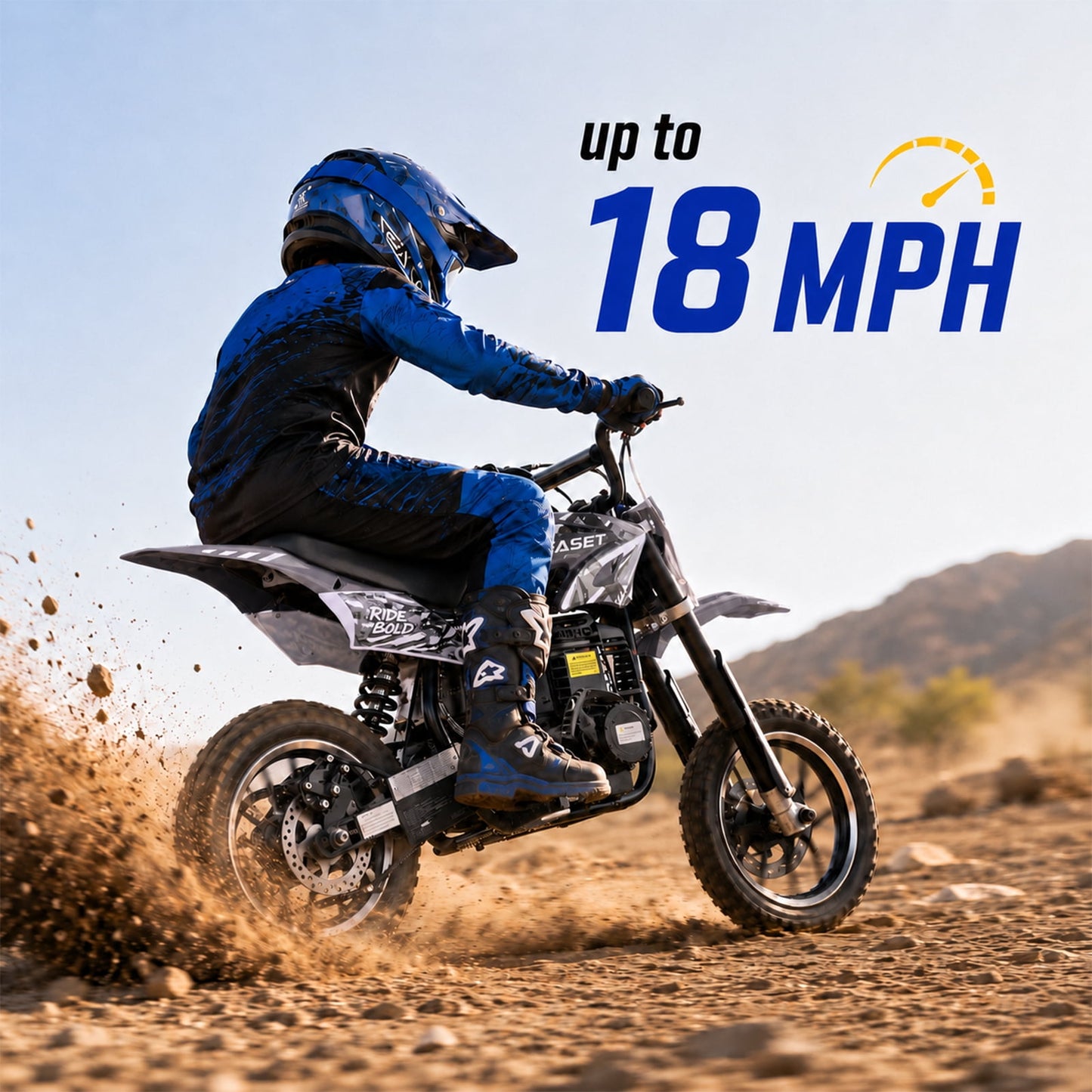 QEASET Mini Bicycles Ride-On Toy, 39cc 4-Stroke Gas Powered Off-Road Motorcycle with Rear Suspension & Disc Brakes, 18 MPH Top Speed, Supports Up to 165 lbs, Black