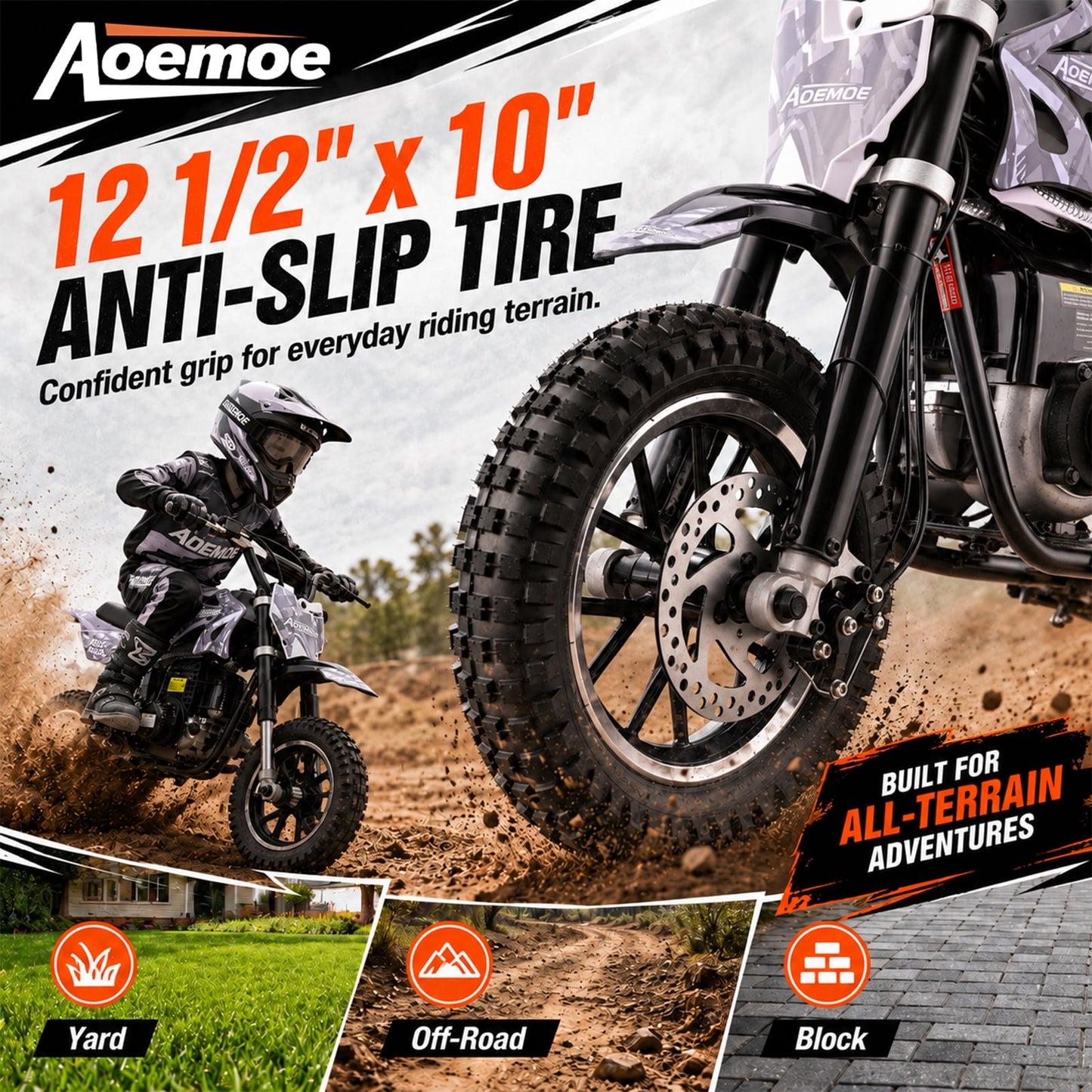 Aoemoe 49cc Kids Dirt Bike, Gasoline Powered 2-Stroke Mini Motorcycle, 1-Seater, Black