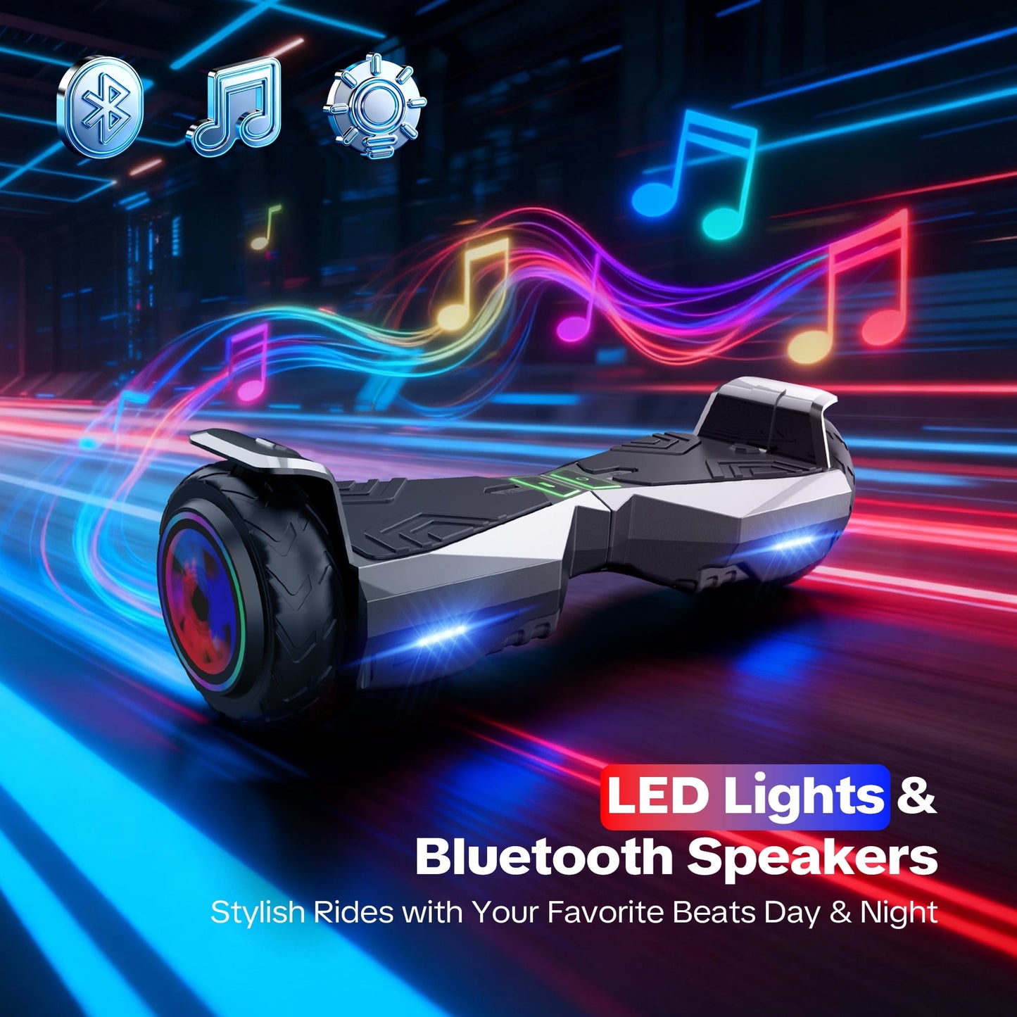 MOSTA All Terrain Self-Balance Scoote ,Electric Scooter Board for Kids & Adults with Bluetooth and Led Lights,6.5 inch,165 lbs capacity Perfect Gift