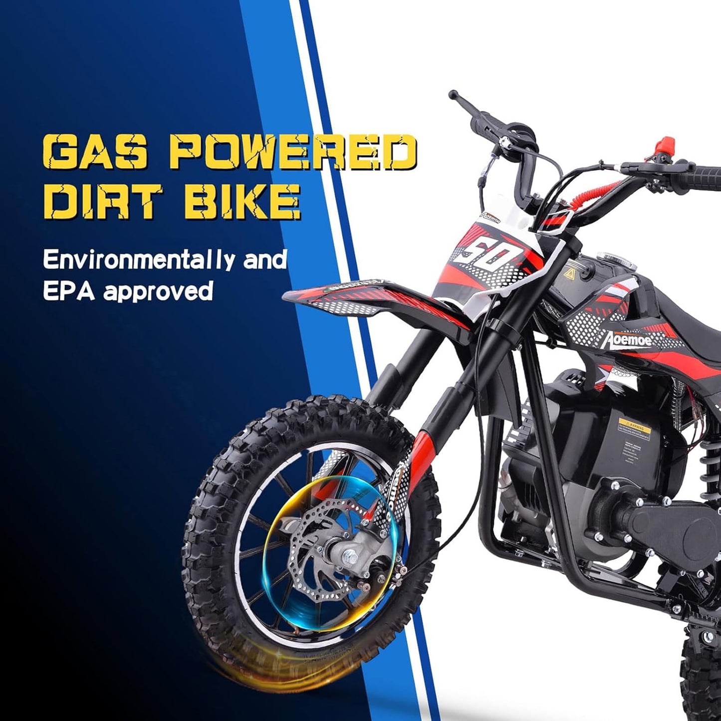 Aoemoe 40cc 4-Stroke Kids Mini Dirt Bike, Gas Powered, Rear Suspension & Disc Brakes, 20Mph/165Lbs,Red