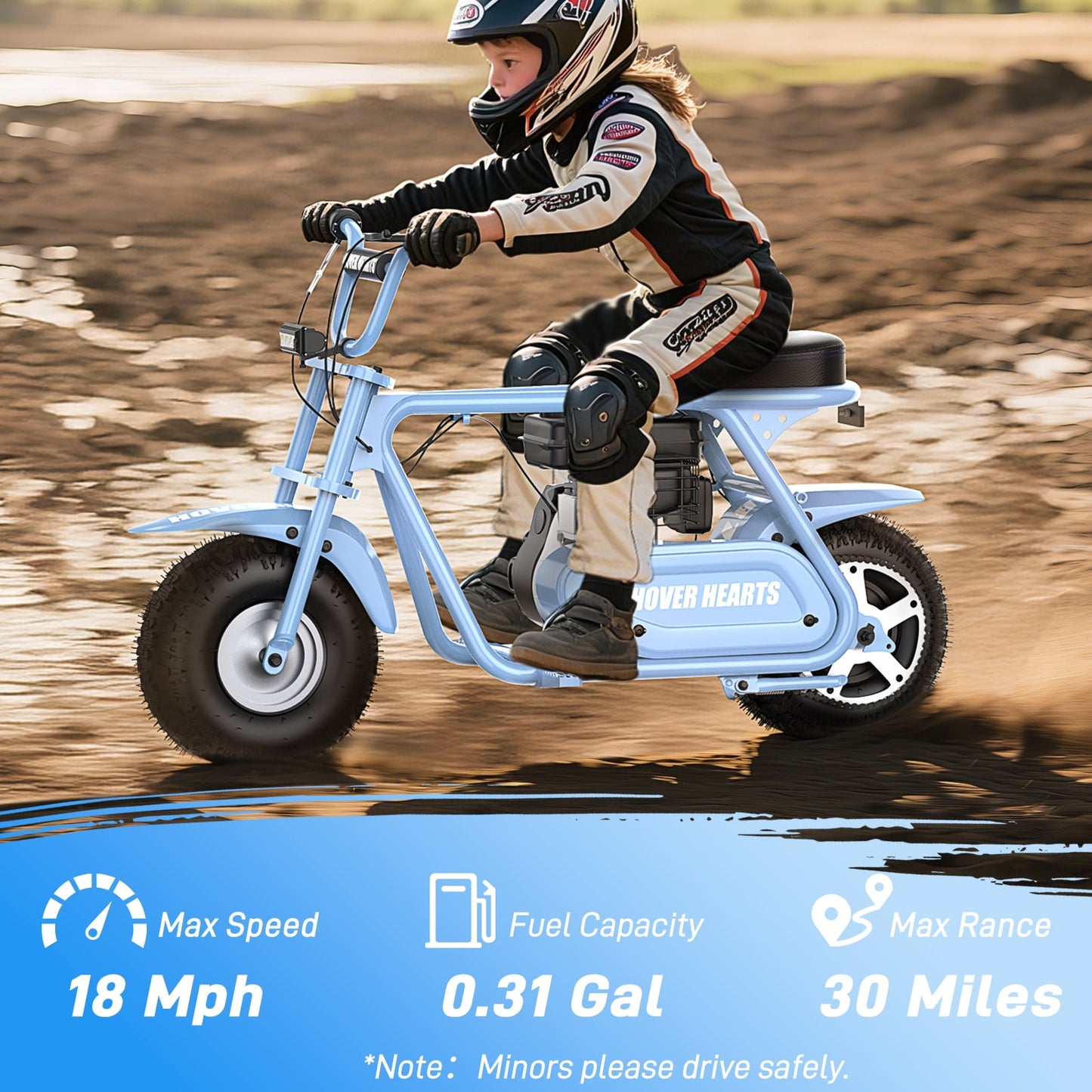 Aoemoe 99CC MB001 Gasoline Mini Dirt Bike,4-Stroke 18MPH Off Road Motorcycle, Weight Support Up to 165 LBS - Blue