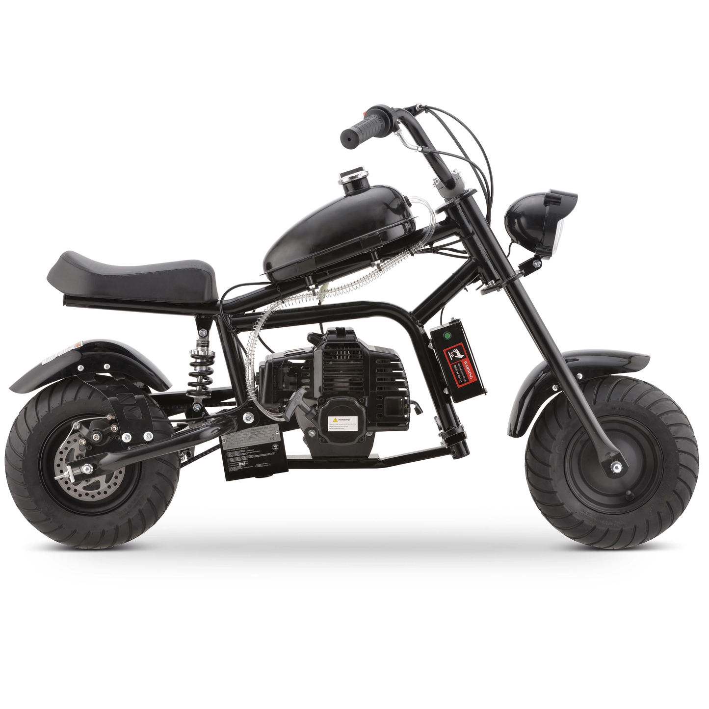 Aoemoe Gas Mini Chopper Bike, DB003 Model 49.4 CC 2-Stroke Dirt Bike with Big Headlight, Rear Shock Absorber, Metal Frame, Disc Brakes, Max Load 165Lbs, Up to 18Mph（Black）