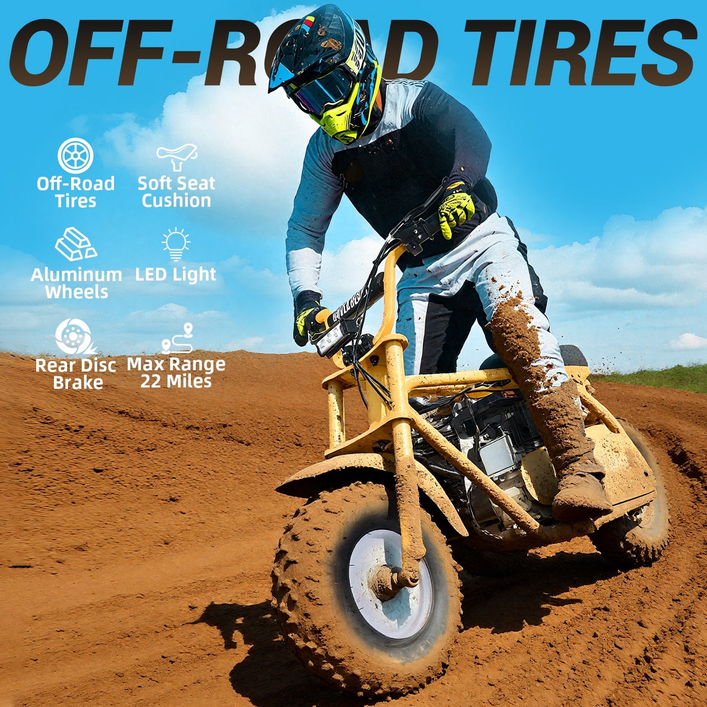 Aoemoe 4-Stroke 99cc Mini Dirt Bike, Yellow