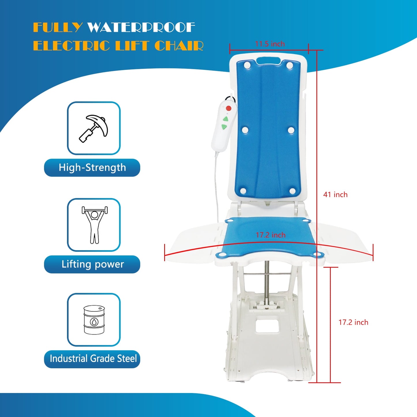 Electric Chair Lift for Senior, Remote Control Floor Lift with Padded Backseat, Bathtub Lift for Elderly, Net Weight 24 LBS, Support Max 308 LBS, Safety and Waterproof Design, Include Charger