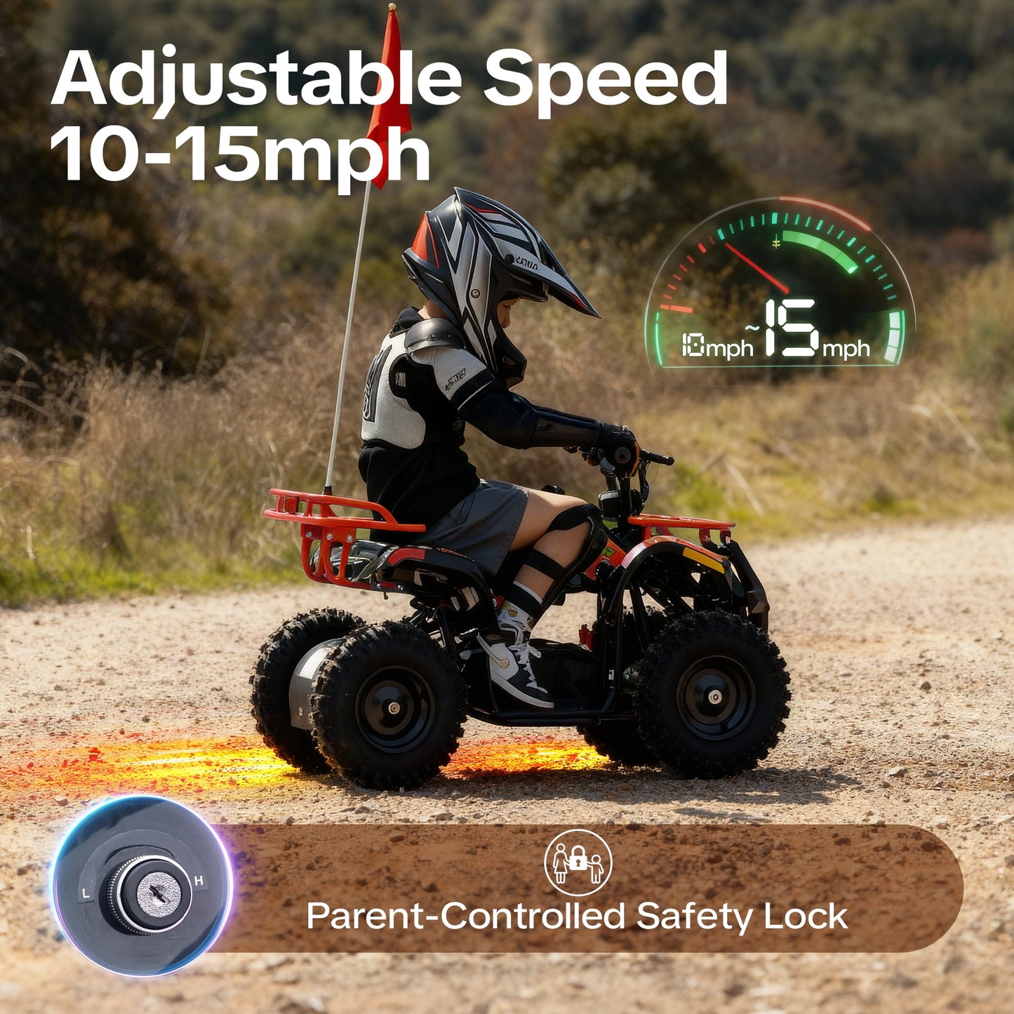 QEASET 500W 36V Battery Ride-On Off-Road 4-Wheeler – 15-Mile Range, Orange