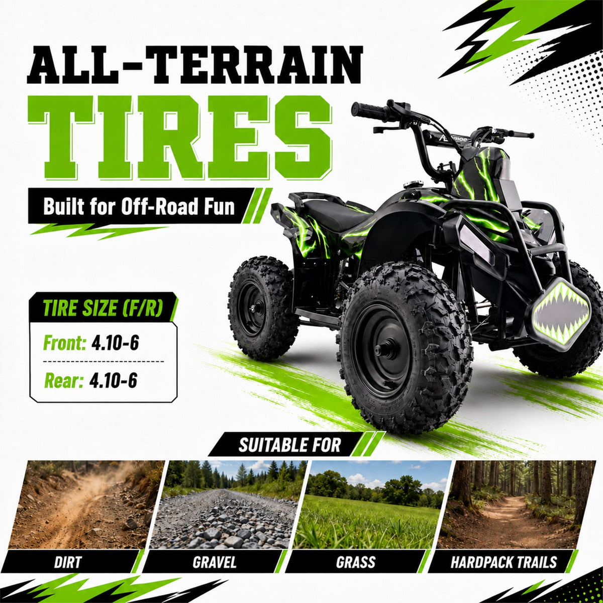 40cc Teen Gas ATV, Gas Powered 4 Wheeler for Teens 13+, 4-Stroke Beginner ATV, Up to 15 MPH, Adjustable Speed, Safety Switches, Front & Rear Brakes - Green