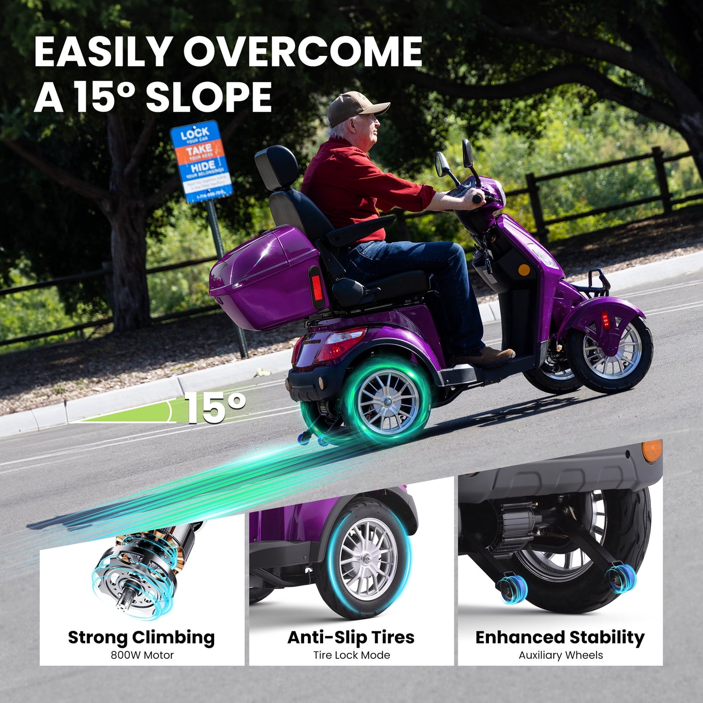 Tcdjtc 4 Wheel Mobility Scooters for Seniors, Adult Scooter with 800W Motor, Motorized Scooter for Adults, Heavy Duty Electric Scooter with 500 lb Capacity, 31 Miles Long Range, Instructions Included