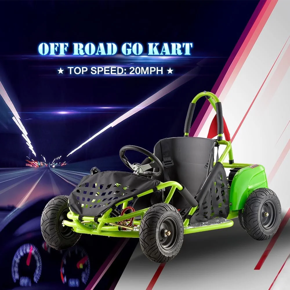 QEASET Electric Go Kart, 48V Powered Ride On Car with Steel Tubular Frame, Seat Belt, 13 inch All-Terrain Tires for Teens(GREEN)