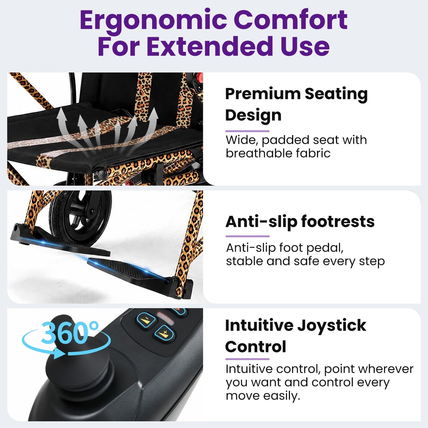 Upgrade 20+ Miles Range Electric Wheelchairs for Adults,Arshin Electric Wheelchair Lightweight Foldable with 360°Joystick,All Terrain Dual Motors Silent,USB Port,286+ lbs Capacity(Leopard Brown)