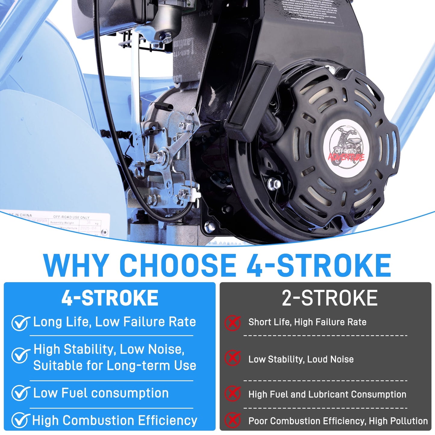 Aoemoe 99CC MB001 Gasoline Mini Dirt Bike,4-Stroke 18MPH Off Road Motorcycle, Weight Support Up to 165 LBS - Blue