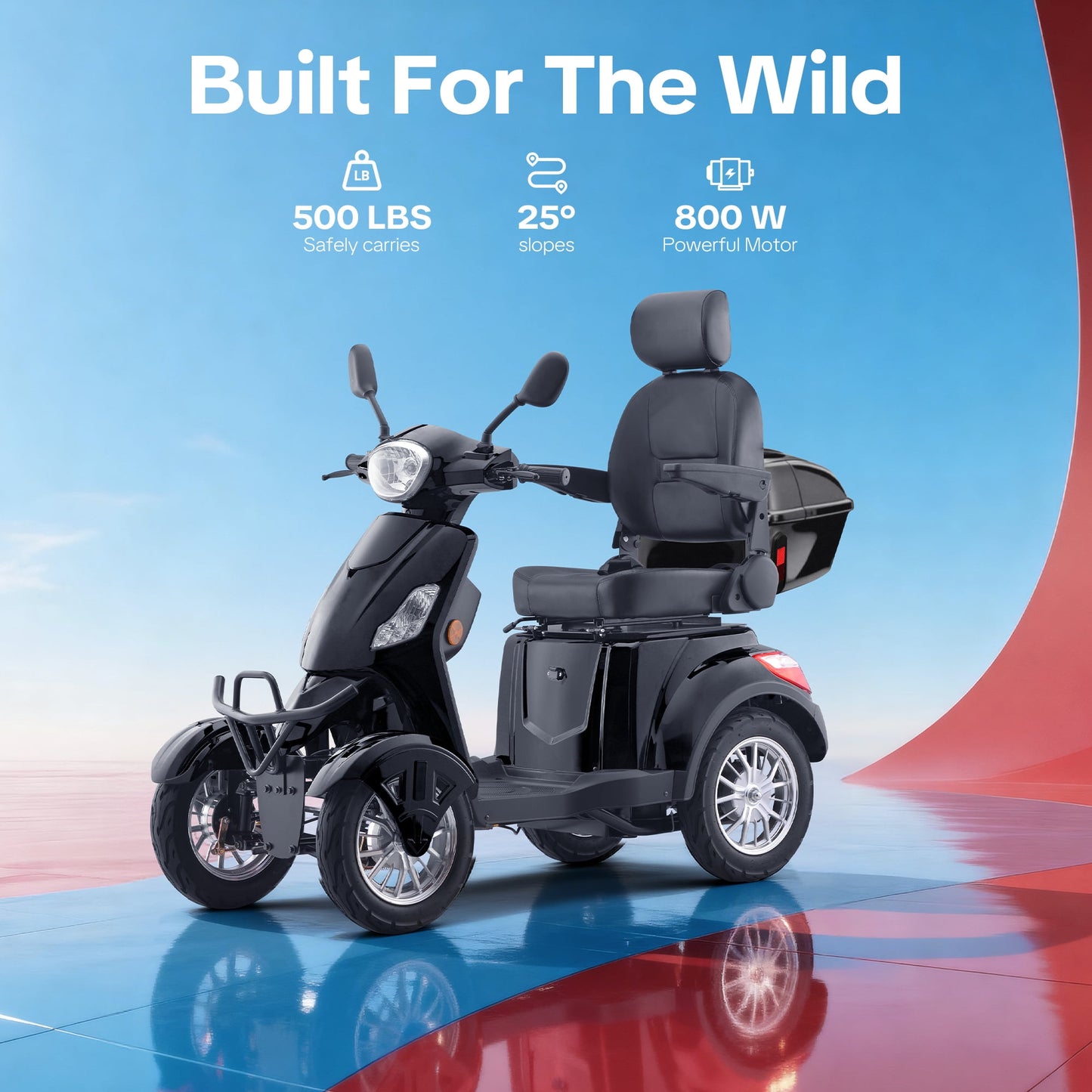 Upgrade Heavy Duty 4 Wheel Mobility Scooters for Seniors & Adults 500lbs Capacity,Arshin 800W All Terrain Fast Mobility Scooter for Travel,Electric Powered Chair,25 Miles Rang,Remote Key(Black)