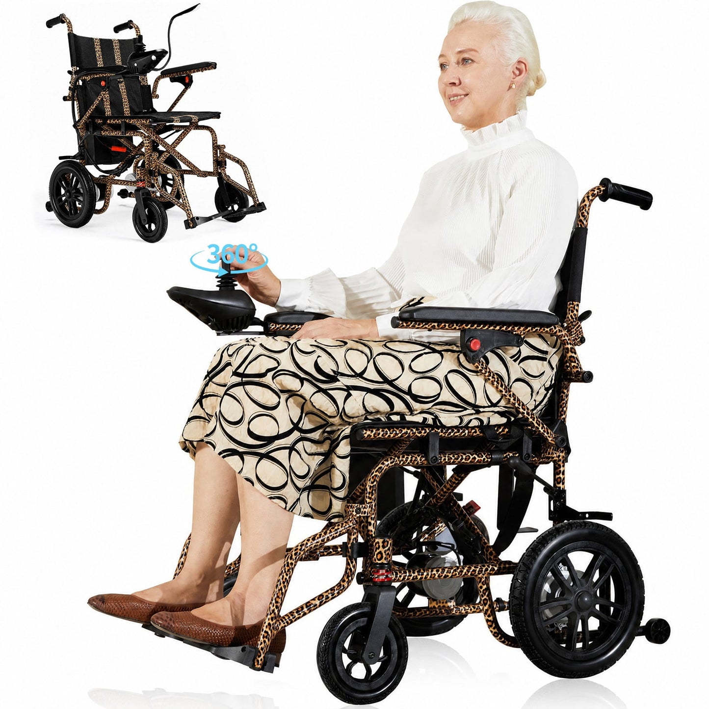 Upgrade 20+ Miles Range Electric Wheelchairs for Adults,Arshin Electric Wheelchair Lightweight Foldable with 360°Joystick,All Terrain Dual Motors Silent,USB Port,286+ lbs Capacity(Leopard Brown)
