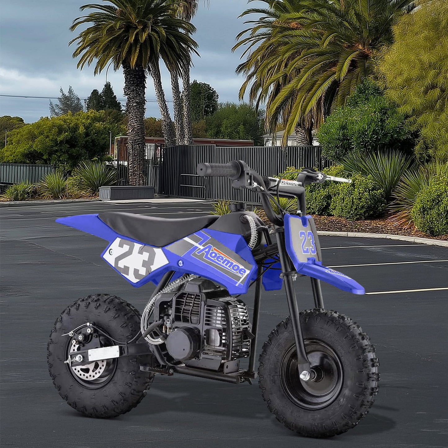 Aoemoe 49cc Kids Dirt Bike Gas Powered, Mini Off-Road Motorcycle with Suspension & Disc Brakes, 18 Mph, 160 Lbs Capacity, Blue