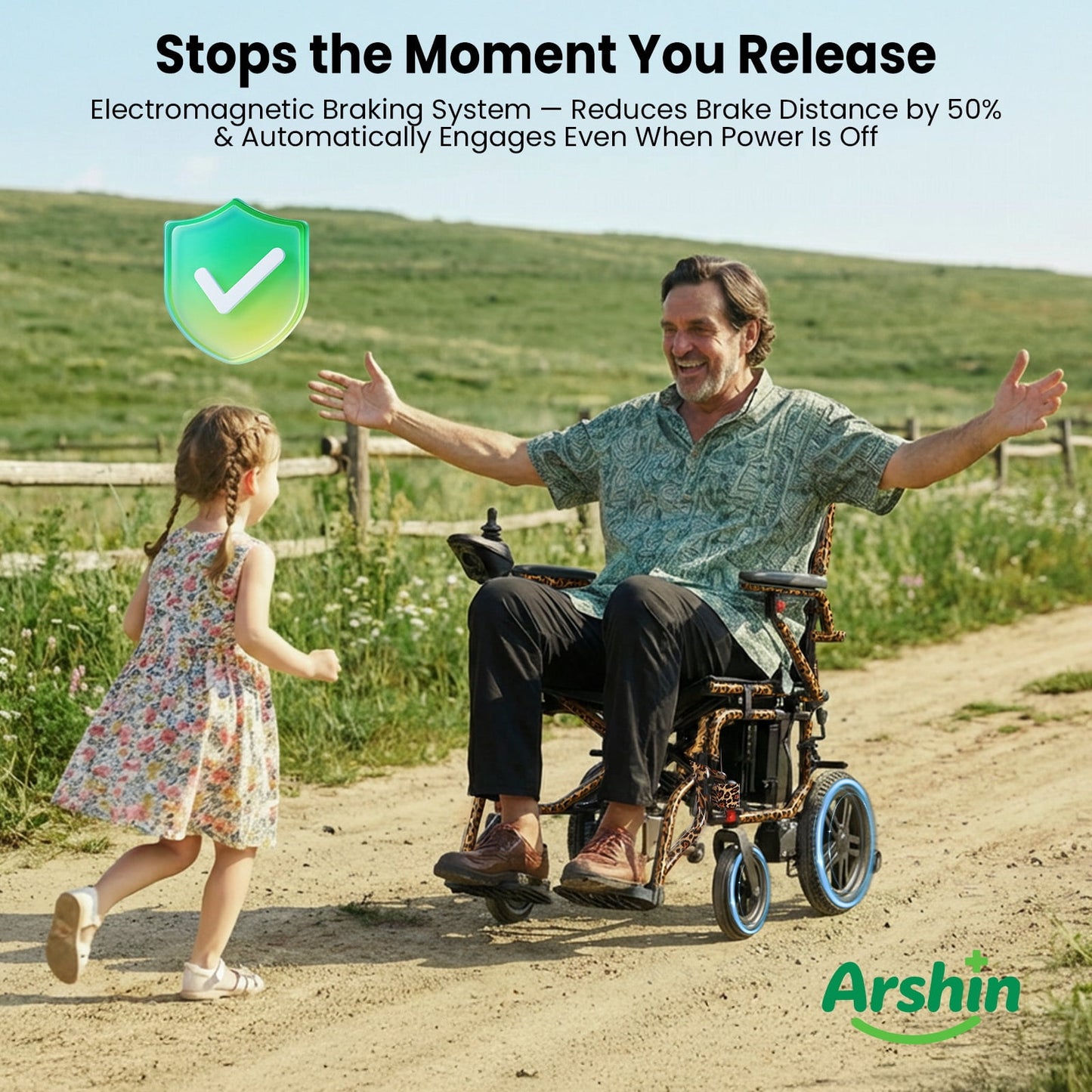 Arshin Electric Wheelchair Lightweight Foldable,20+ Miles Electric Wheelchairs for Adults,360°Joystick Motorized Wheelchair,286+ lbs Capacity,Leopard Brown
