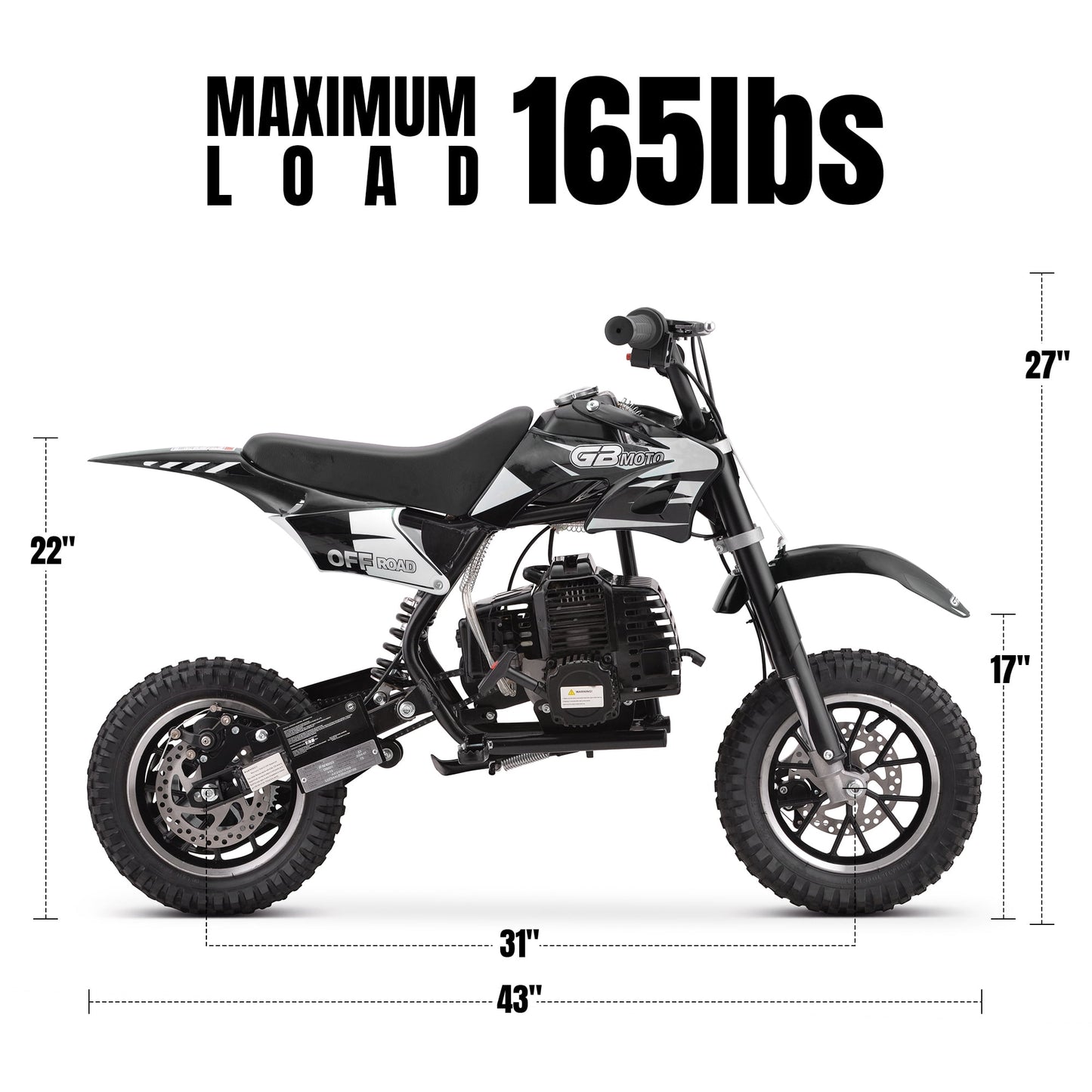 Aoemoe Kids Dirt Bike, Perfect Starter Gas Dirt Bike for adventure,Sturdy 40cc dirt bike for Beginner 45×24×16in,4-Stroke,BLACK