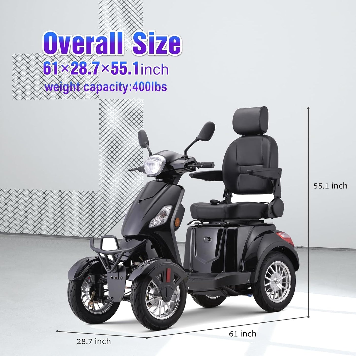 QEASET Heavy Duty 4-Wheel Mobility Scooters,800W All Terrain Electric Recreational Scooter,31 Miles Long Travel Range