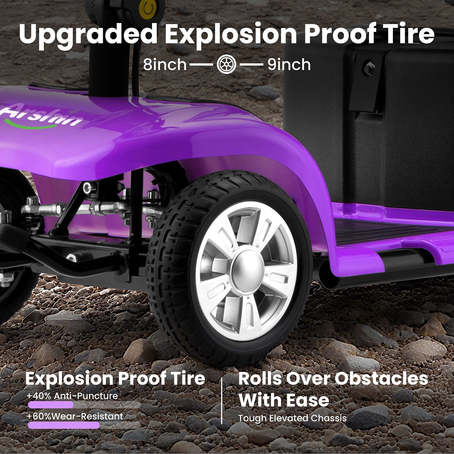 Arshin Mobility Scooter,4 Wheel Mobility Scooter for Adults,Senior,Electric Powered Wheelchair Chargeable Device for Travel,Purple