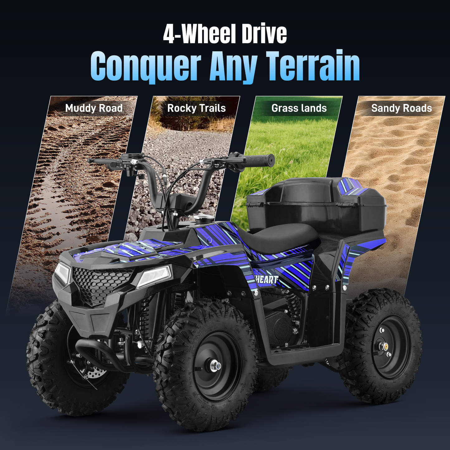 Aoemoe 40 cc Gas Off-Road Ride-On, 10-15.5 mph, Parent Speed Key, Blue
