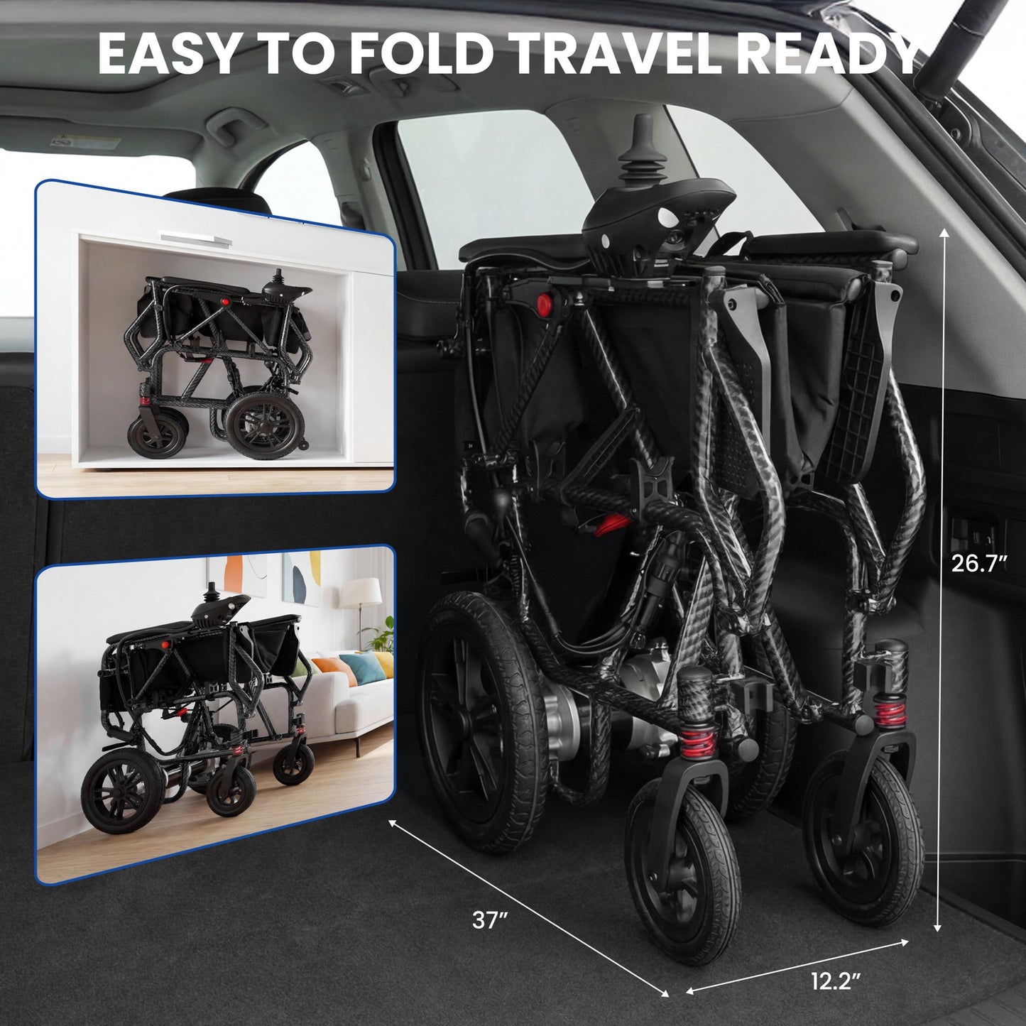 Electric Wheelchairs for Adults，Lightweight Foldable Wheelchair 15 Miles Long Travel Range, 360° Joystick Control Motorized Wheelchair, Support 286 lbs with LED Light Power Wheelchair (Black)