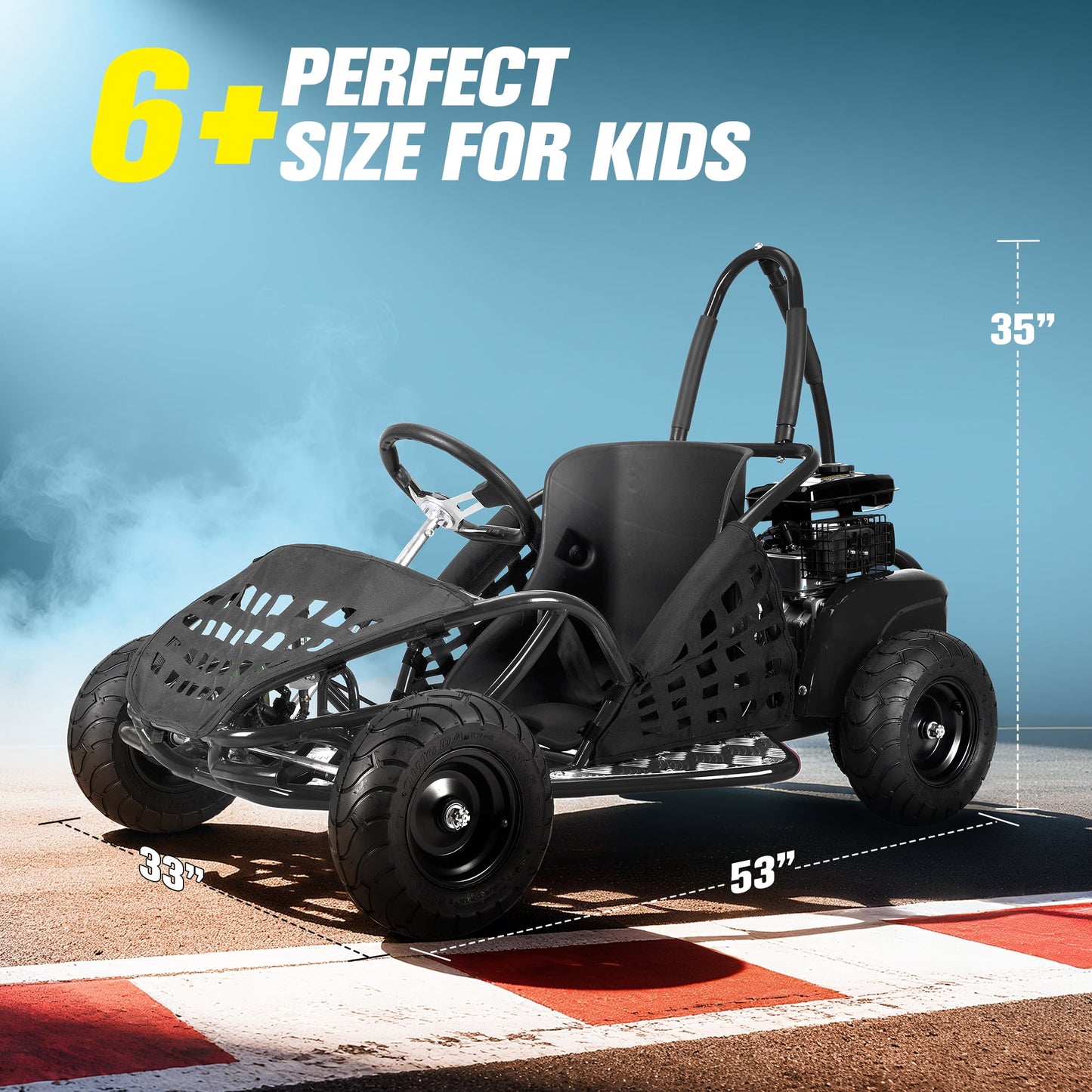 QEASET 79cc Gas Go Kart,2.5HP 4-Stroke,20Mph Go Kart Outdoor Race Toy, Holiday Gift(Black)