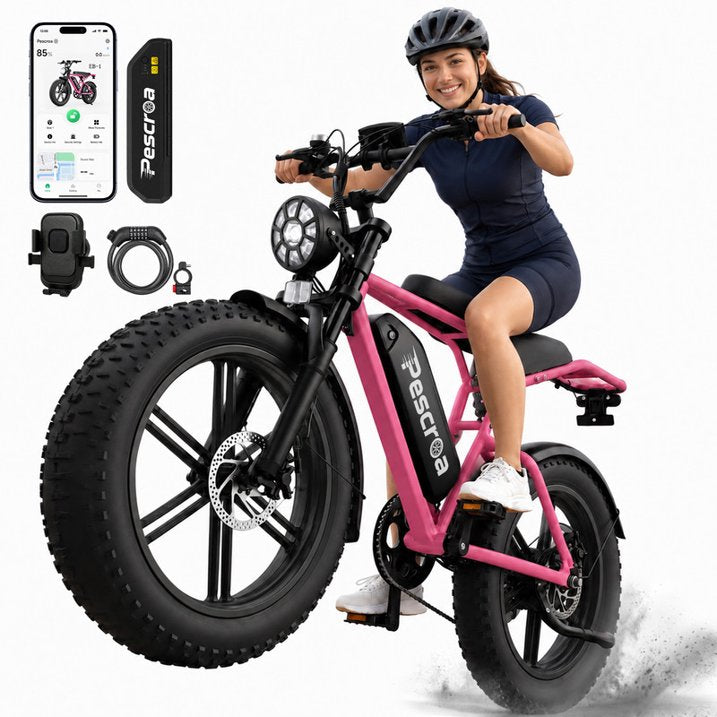 750W Motor Ebike for Adult, Pescroa Electric Bike for Adult, 28MPH, Adult Electric Bicycles with 130Miles Range APP Control, 2Pack 48V 15Ah Removable Battery Electric Bike with 500LBS Max Weight